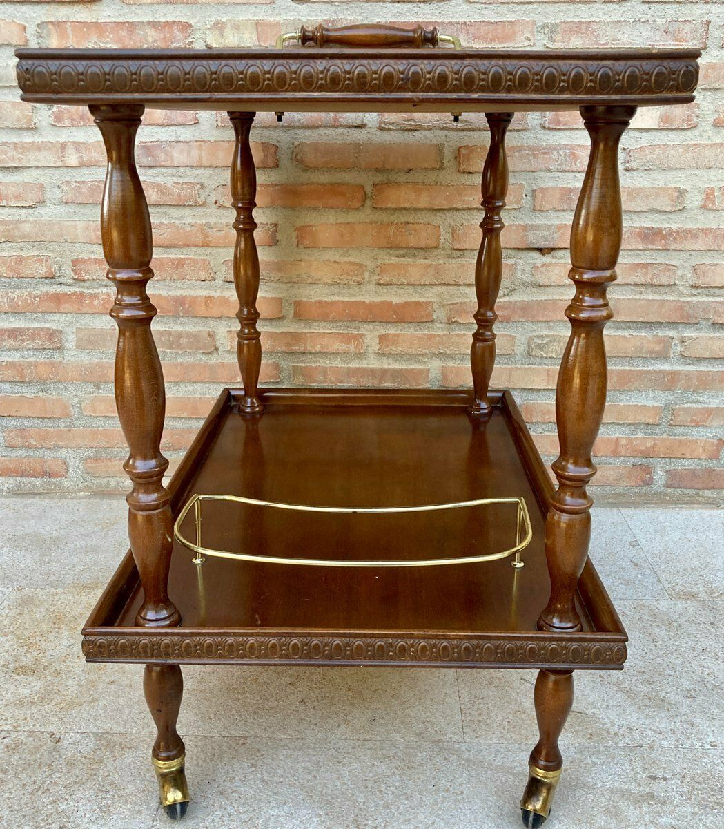 Mid Century Franse Mahonie En Messing Serveerwagen Jaren 1960 photo 1718.0
