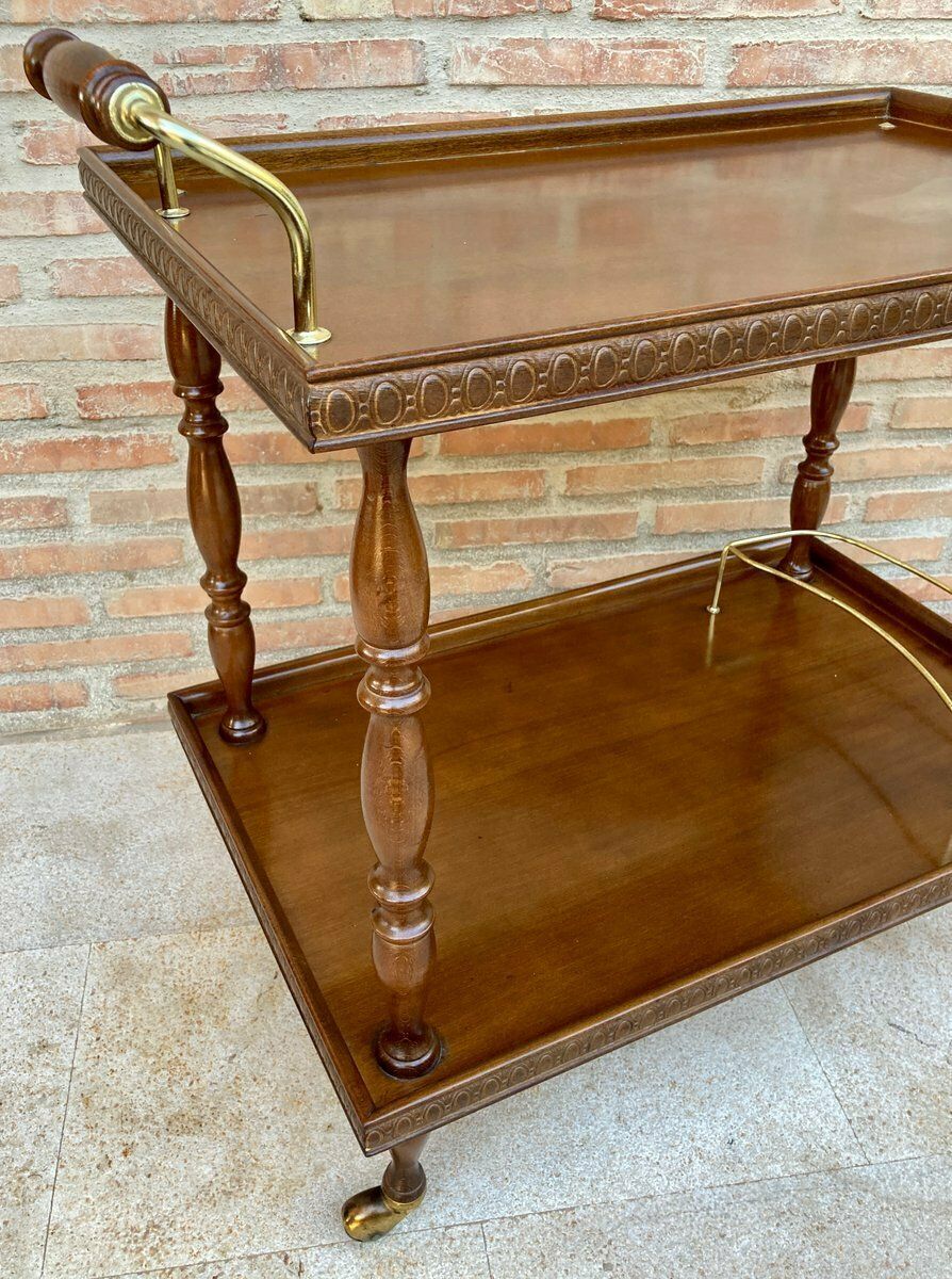 photo furniture Mid Century French Mahogany And Brass Serving Bar Cart 1960s