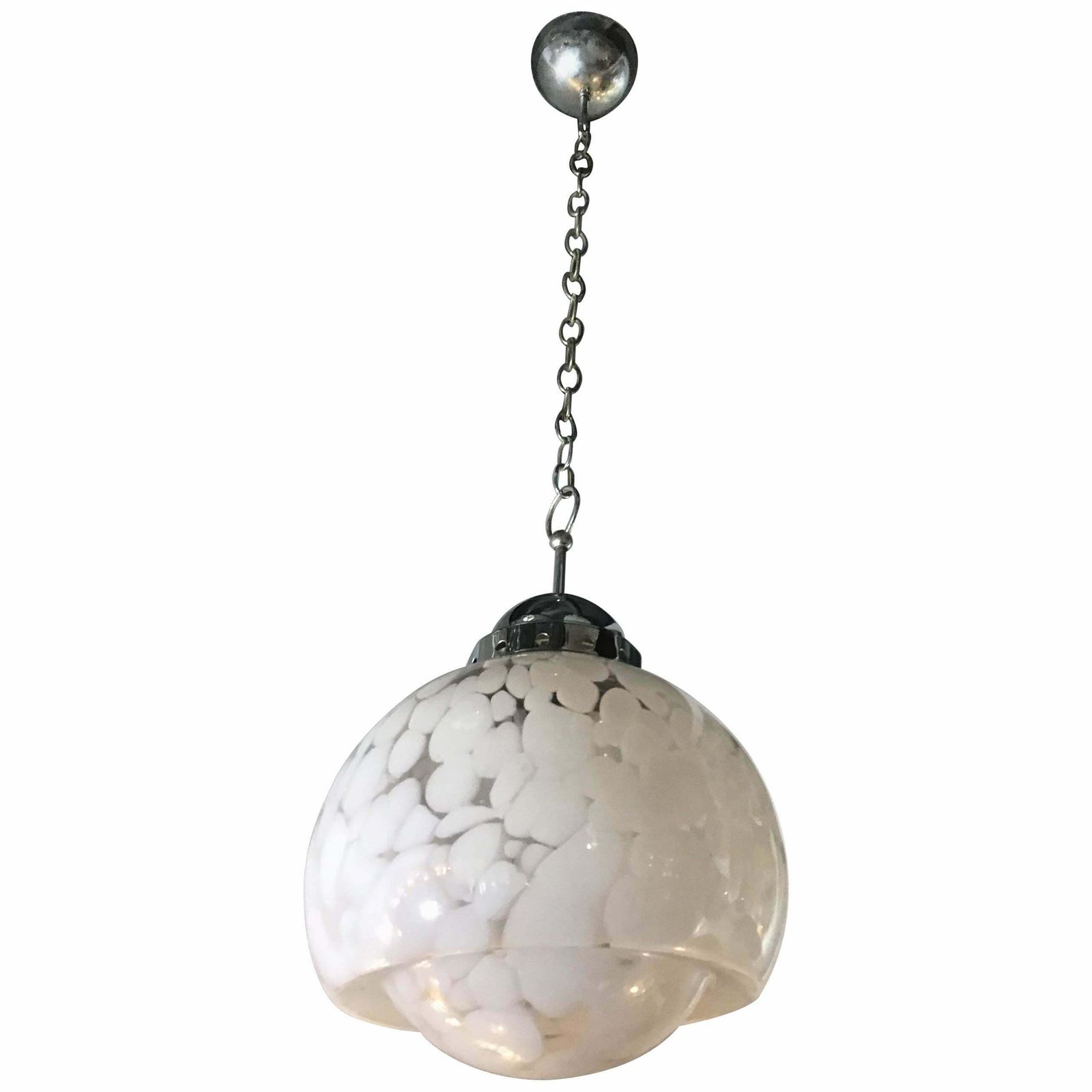 Mazzega Chandelier Flower Spotted Chrome Murano Glass  1960