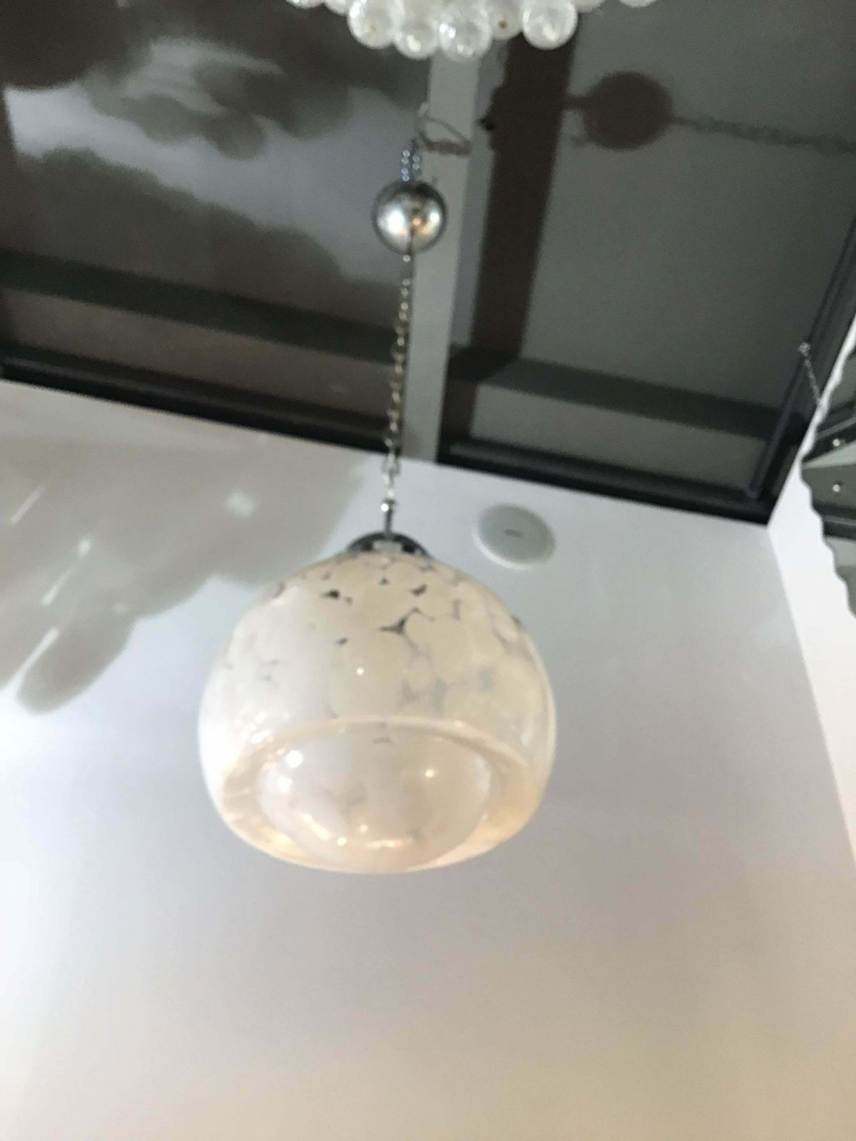 photo vinterior Mazzega Chandelier Flower Spotted Chrome Murano Glass  1960