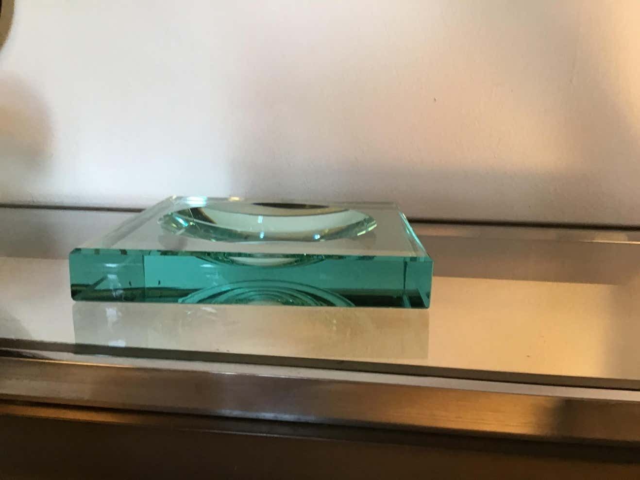 Home Decor Fontana Arte Empty Ashtray Pockets Cut And Hollowed Crystal, 1960, Italy photo