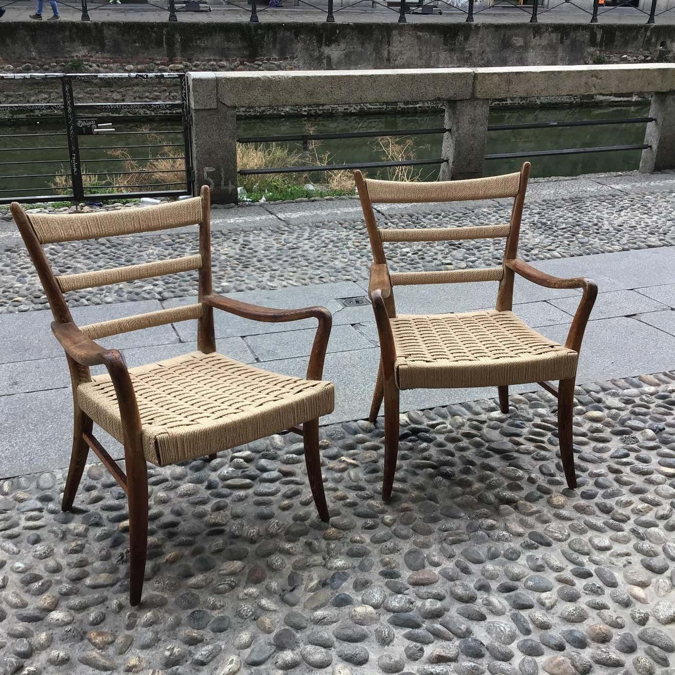 Augusto Romano Armchair Wood Rope Stuffing 1940 Italy photo vinterior
