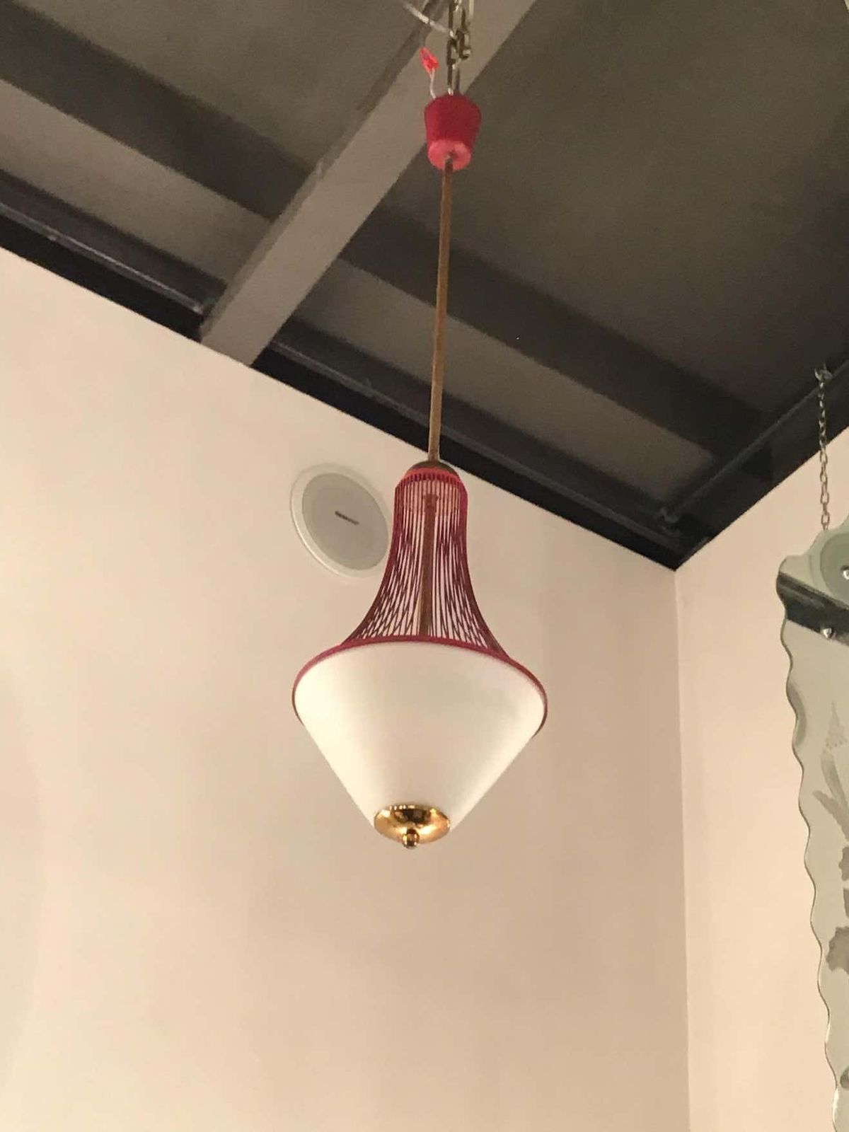 Stilnovo Chandelier Brass Opaline Glass Metal 1950 Italy photo buy