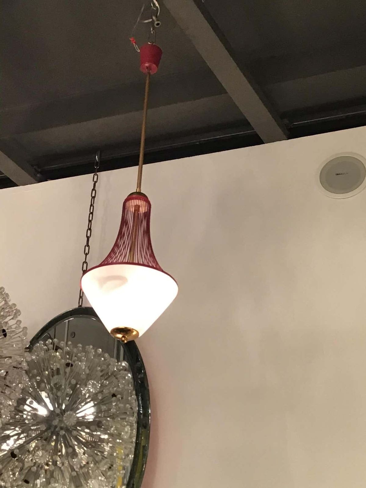 photo furniture Stilnovo Chandelier Brass Opaline Glass Metal 1950 Italy