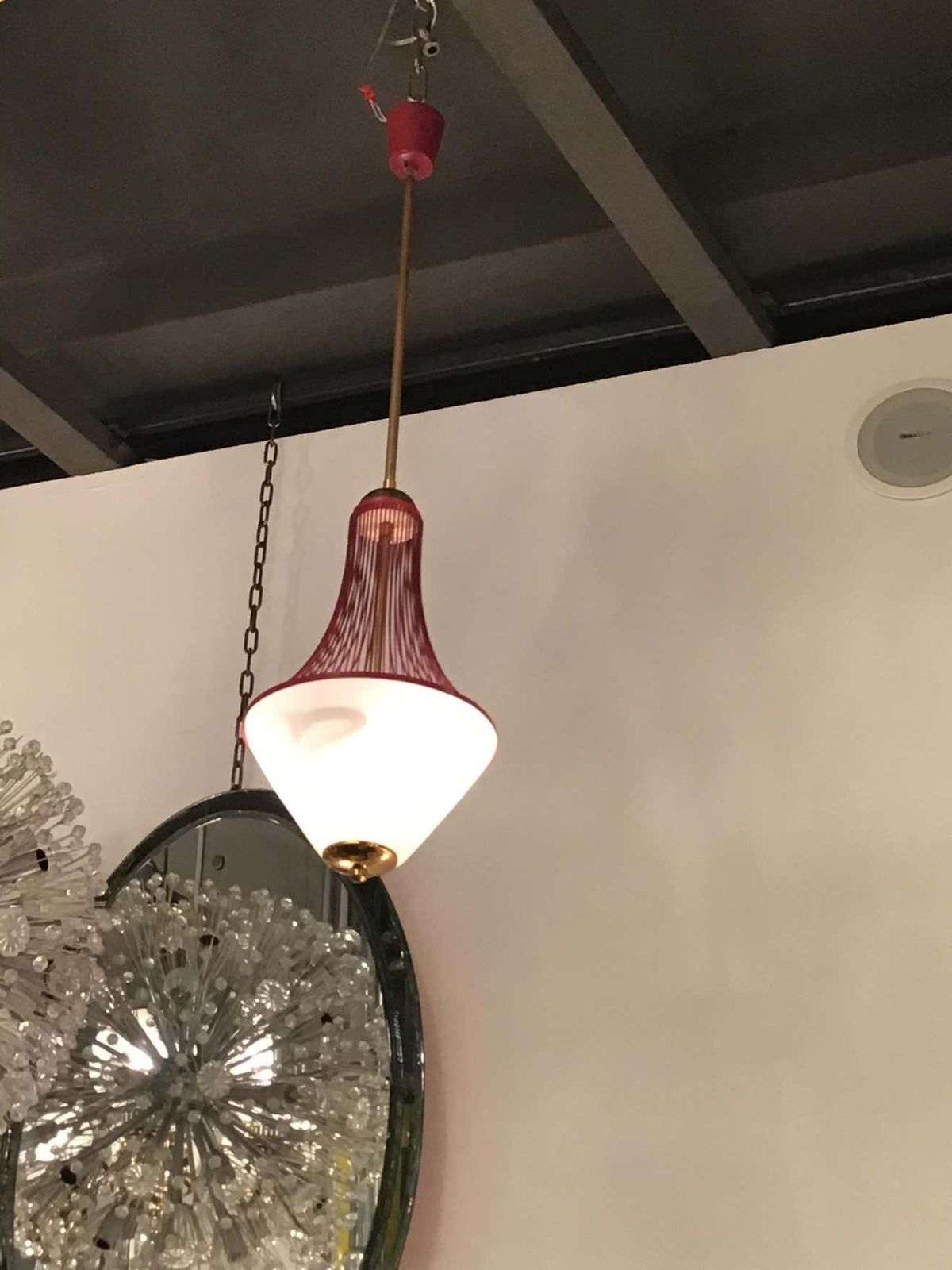 Lighting Stilnovo Chandelier Brass Opaline Glass Metal 1950 Italy photo