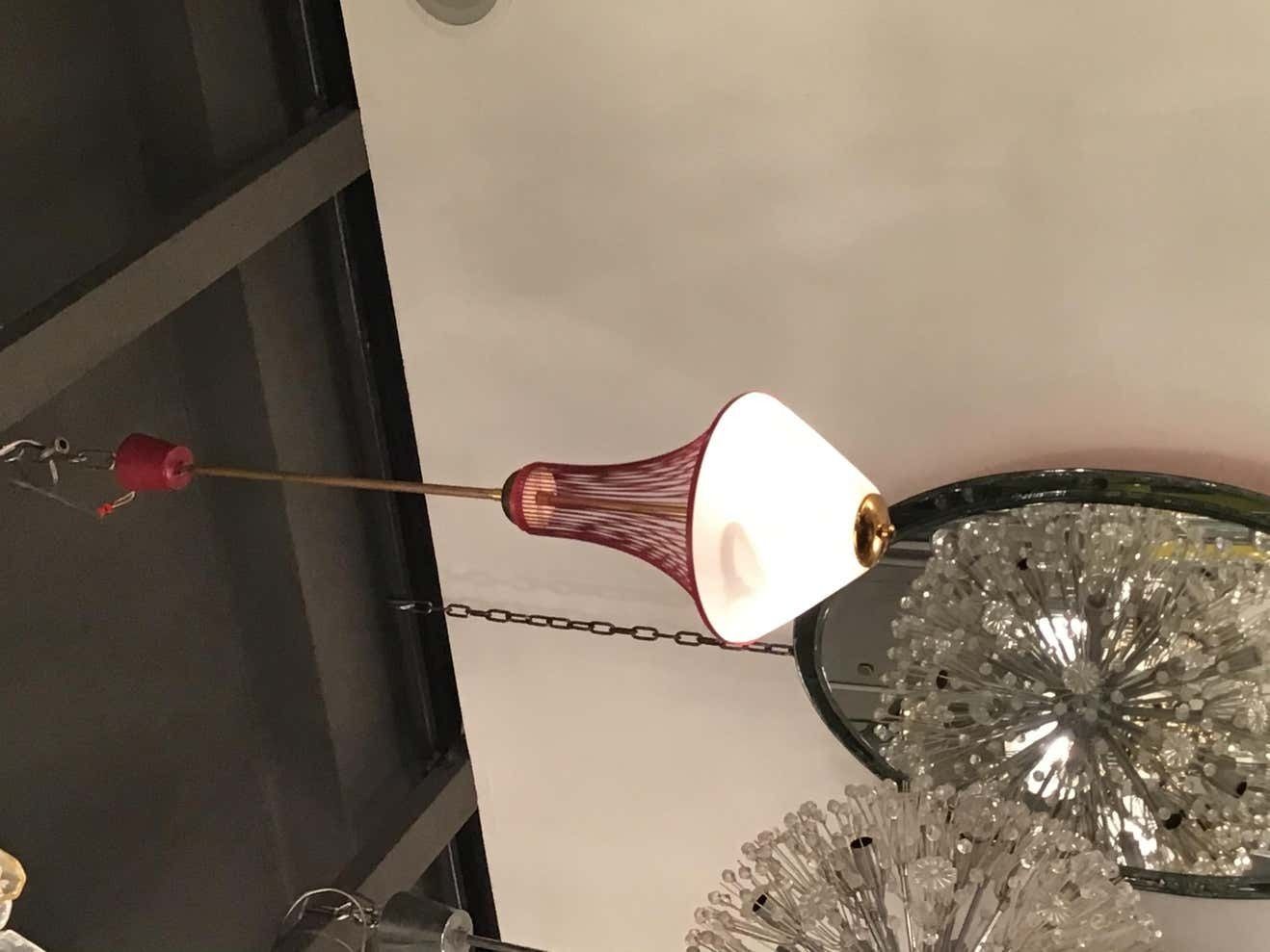 photo vinterior Stilnovo Chandelier Brass Opaline Glass Metal 1950 Italy