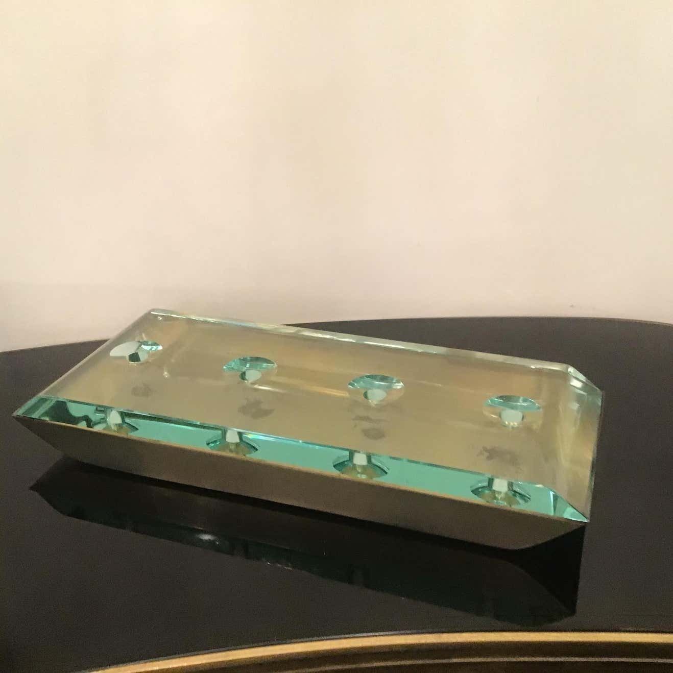 Pietro Chiesa Centrepiece Glass Brass Nickel, 1950, Italy photo vinterior