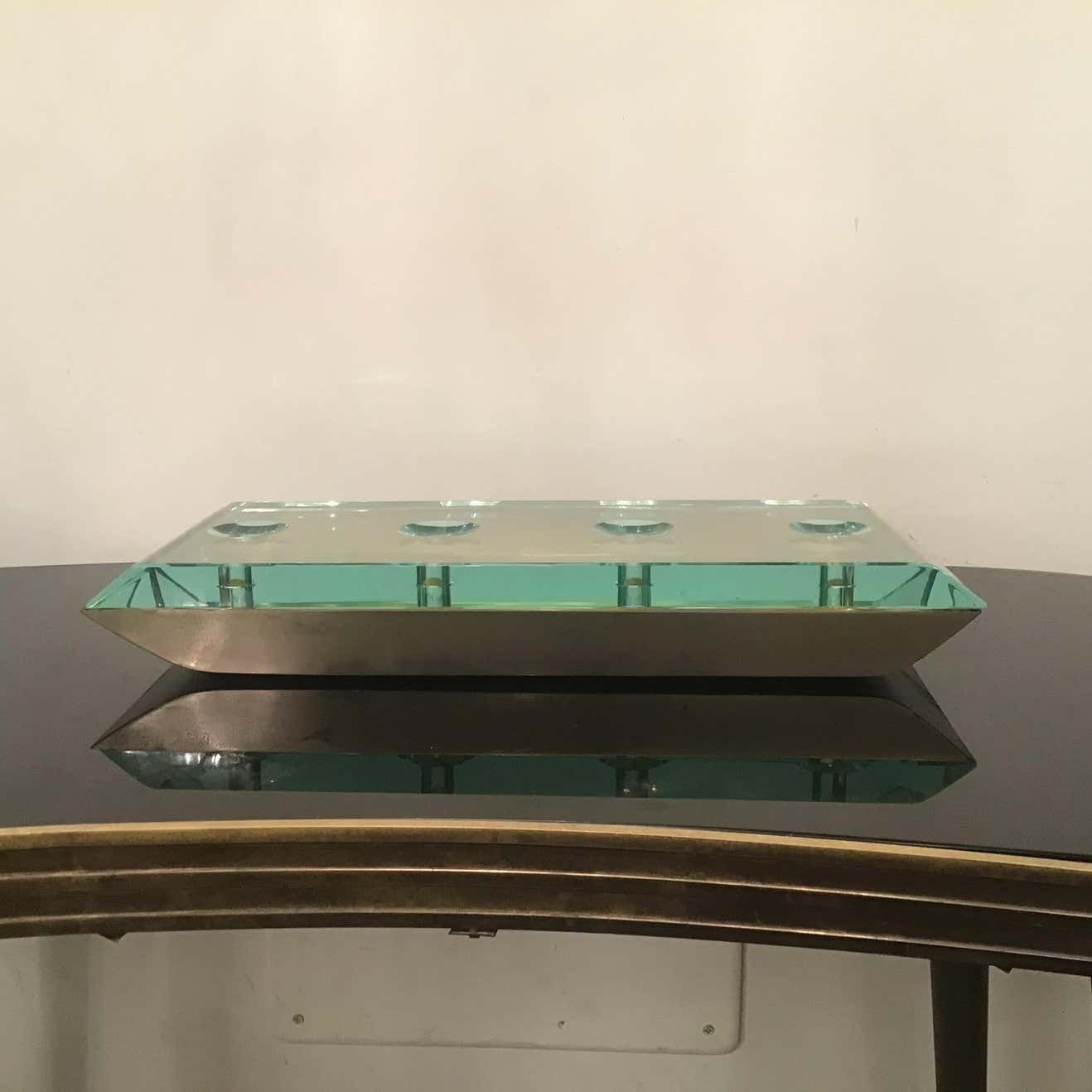 photo vinterior Pietro Chiesa Centrepiece Glass Brass Nickel, 1950, Italy