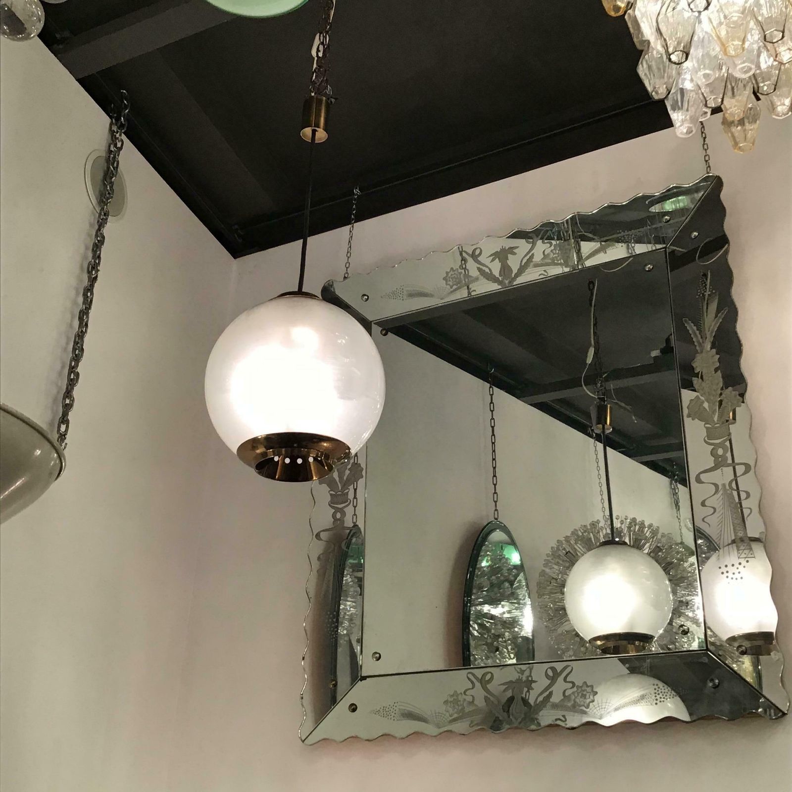 photo furniture Azucena Luigi Caccia Dominioni Couple Chandelier Brass Glass 1950 Italy