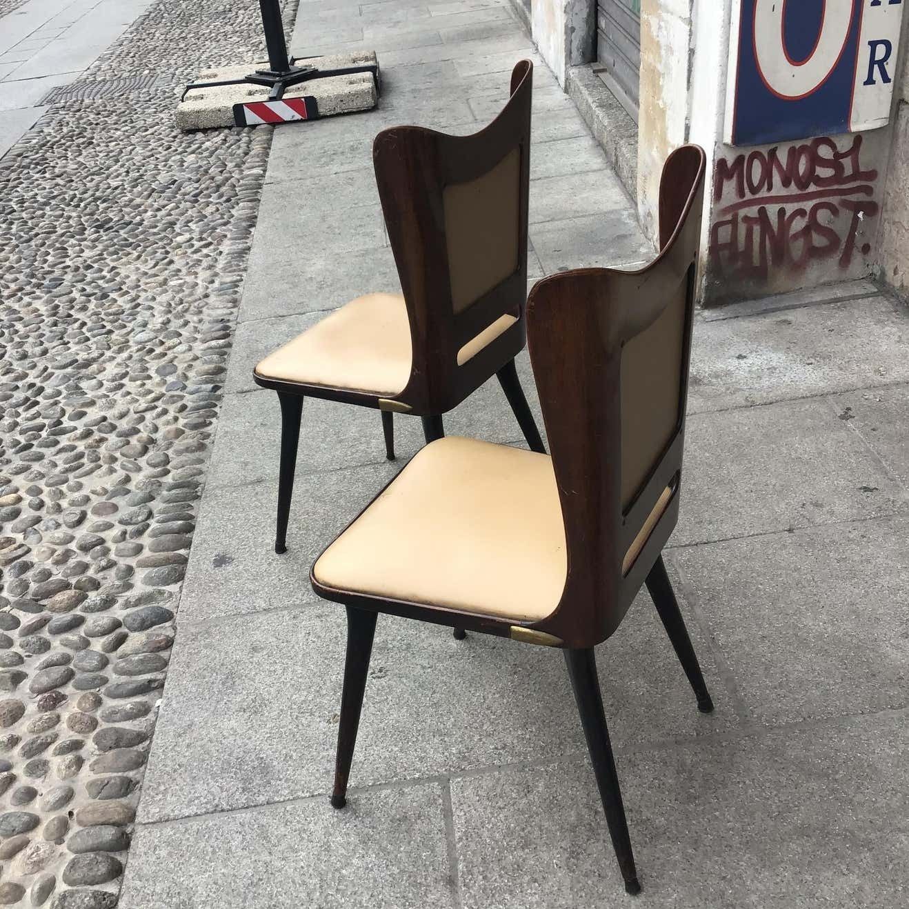 Carlo Ratti Chairs Wood Brass Skin 1955, Italy photo for sale