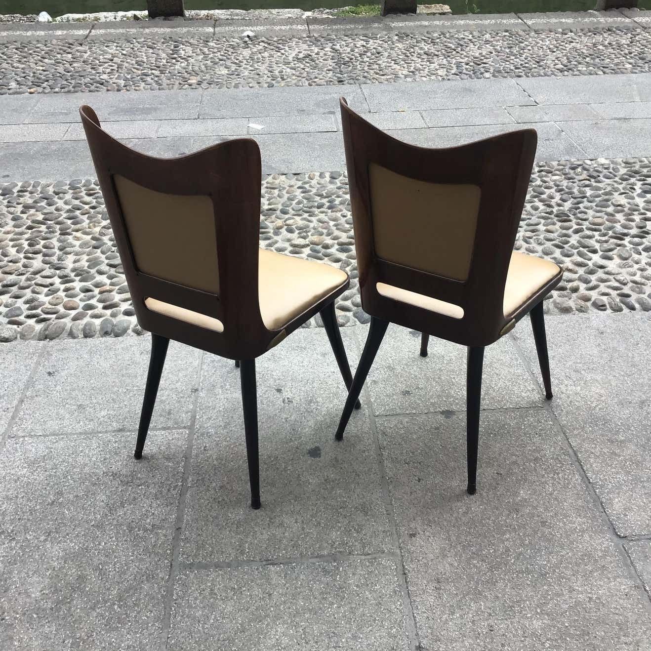 Carlo Ratti Chairs Wood Brass Skin 1955, Italy photo vintage