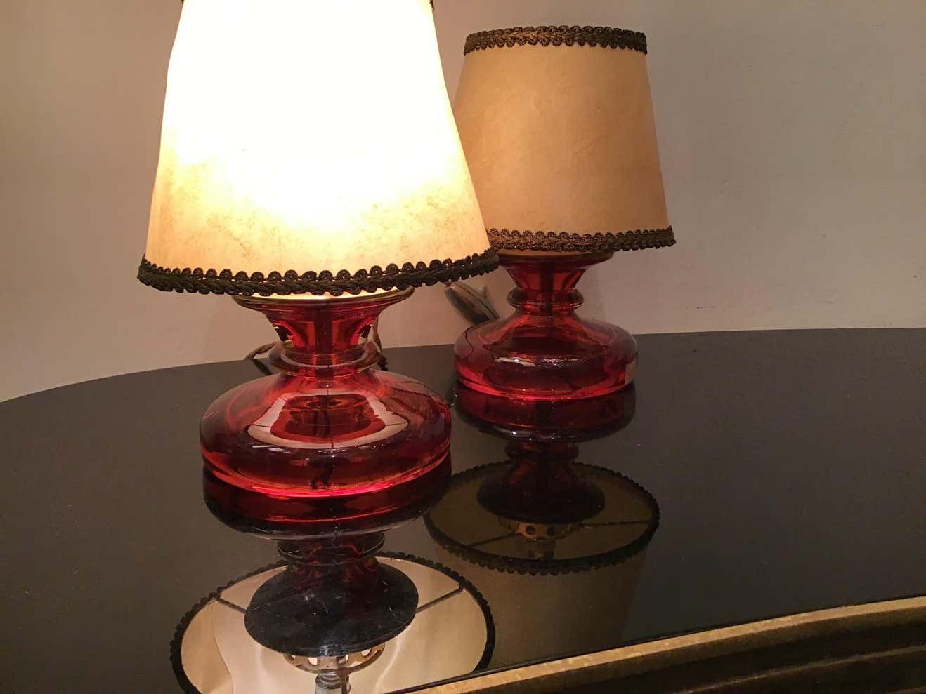 photo vinterior Seguso Flavio Poli Murano Glass Brass Fabric Lampshade, 1960, Italy