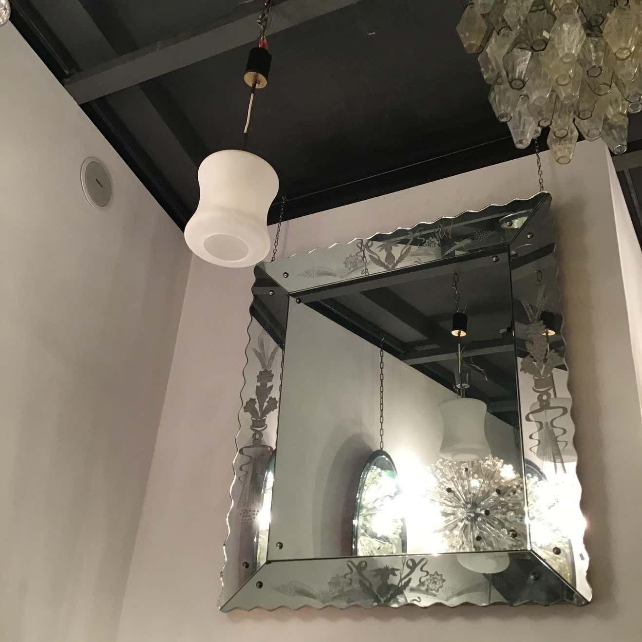 Stilnovo Chandelier Opaline Glass Brass 1950 Italy photo Lighting