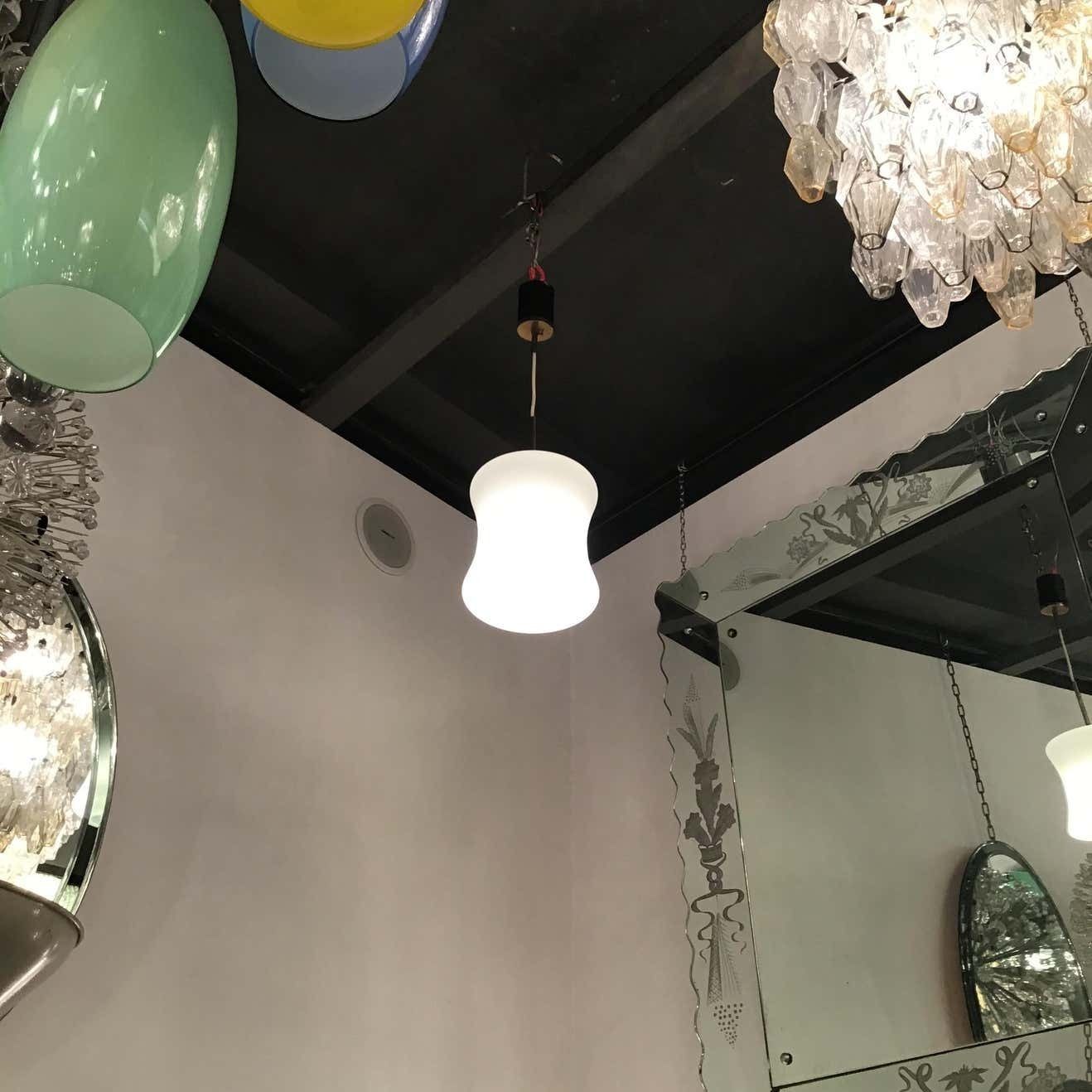 Stilnovo Chandelier Opaline Glass Brass 1950 Italy photo vinterior