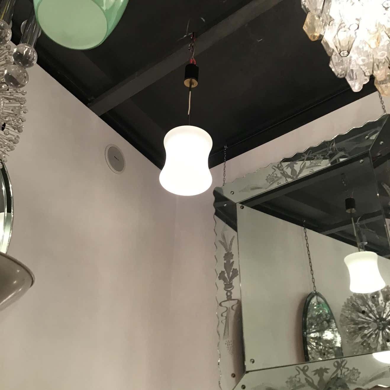 photo furniture Stilnovo Chandelier Opaline Glass Brass 1950 Italy