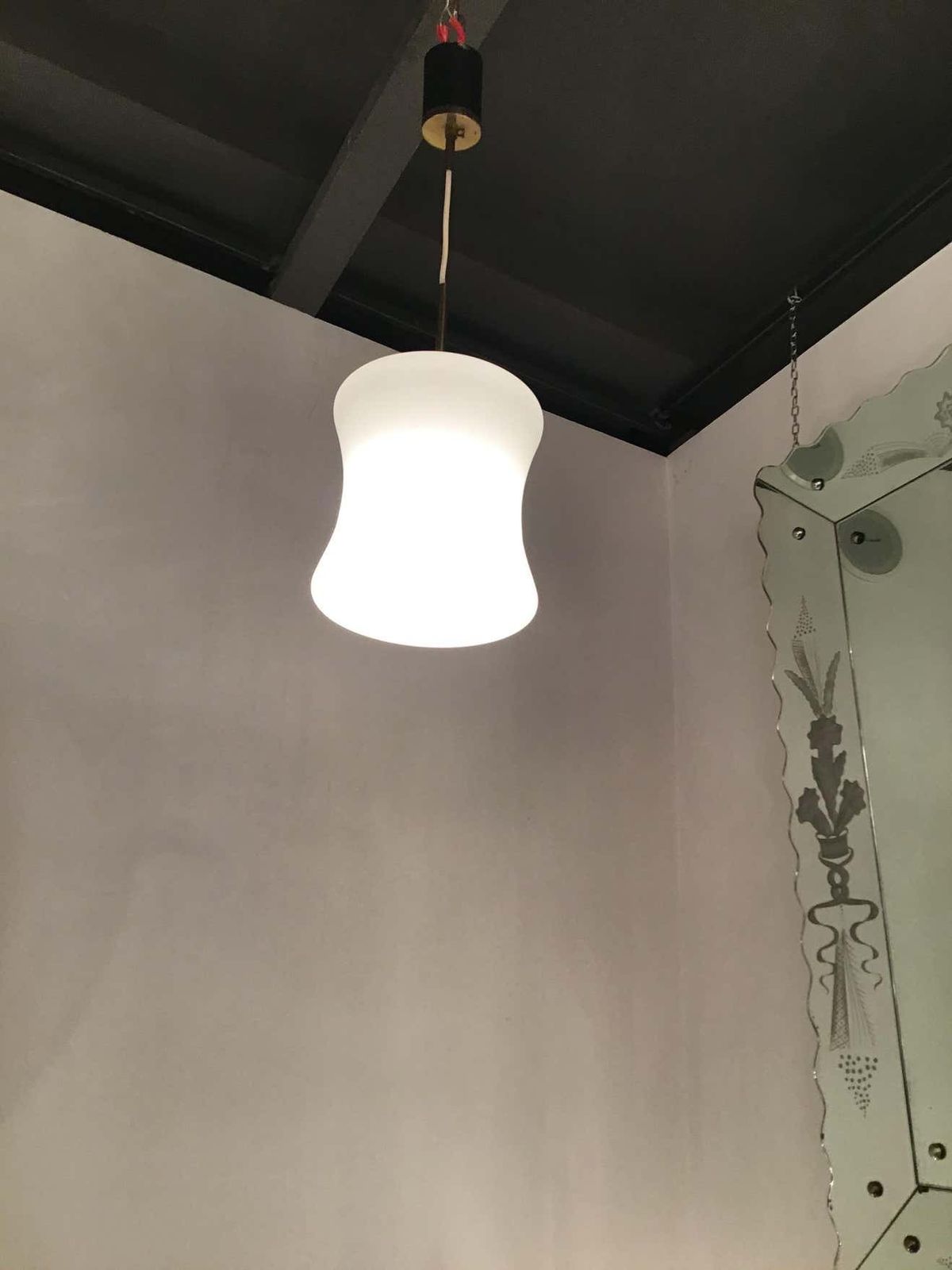 1268.0 Stilnovo Chandelier Opaline Glass Brass 1950 Italy photo
