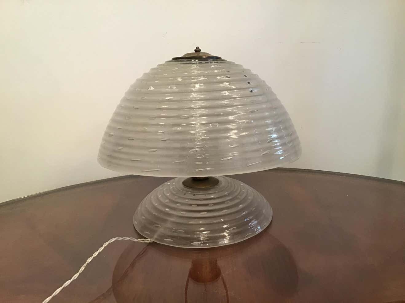 Barovier E Toso Mushroom Table Lamp 1940 Murano Glass Brass, Italy photo for sale