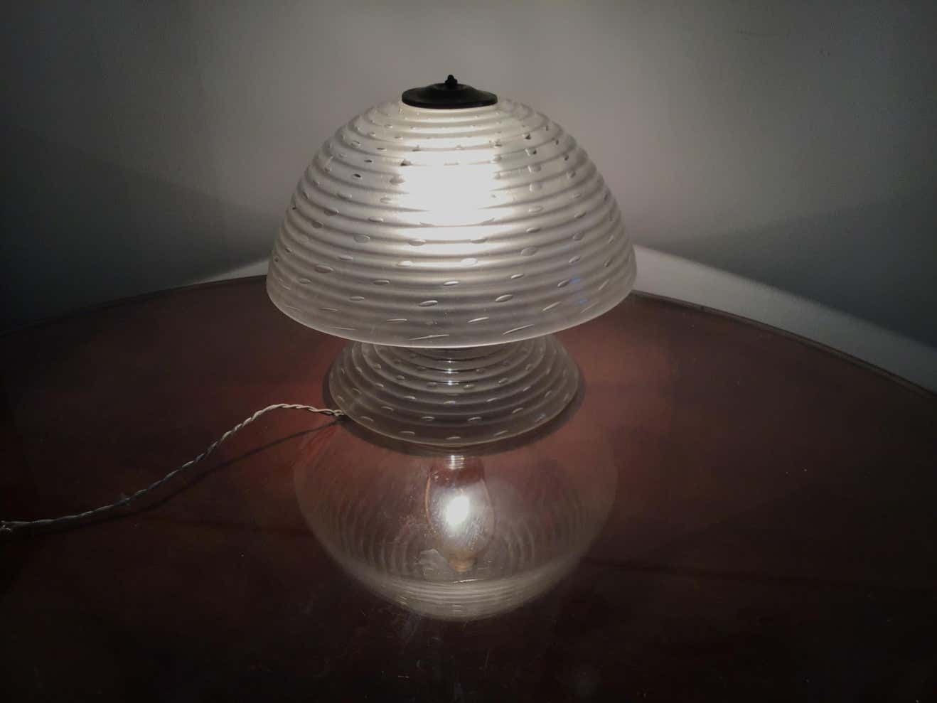 Barovier E Toso Mushroom Table Lamp 1940 Murano Glass Brass, Italy photo vinterior