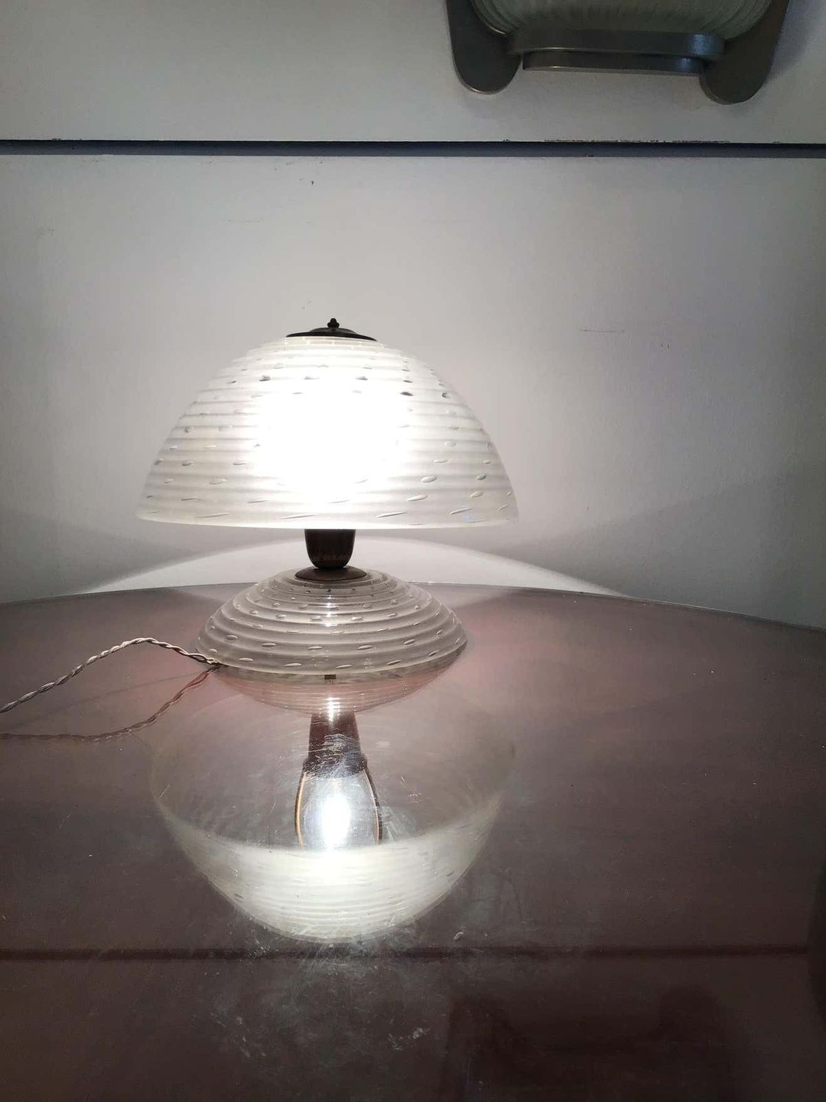 photo furniture Barovier E Toso Mushroom Table Lamp 1940 Murano Glass Brass, Italy