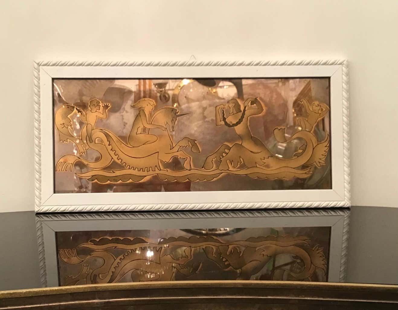 Luigi Brusotti “ Love On The High Seas” And Decorated Glass Wood 1940 Italy photo Art