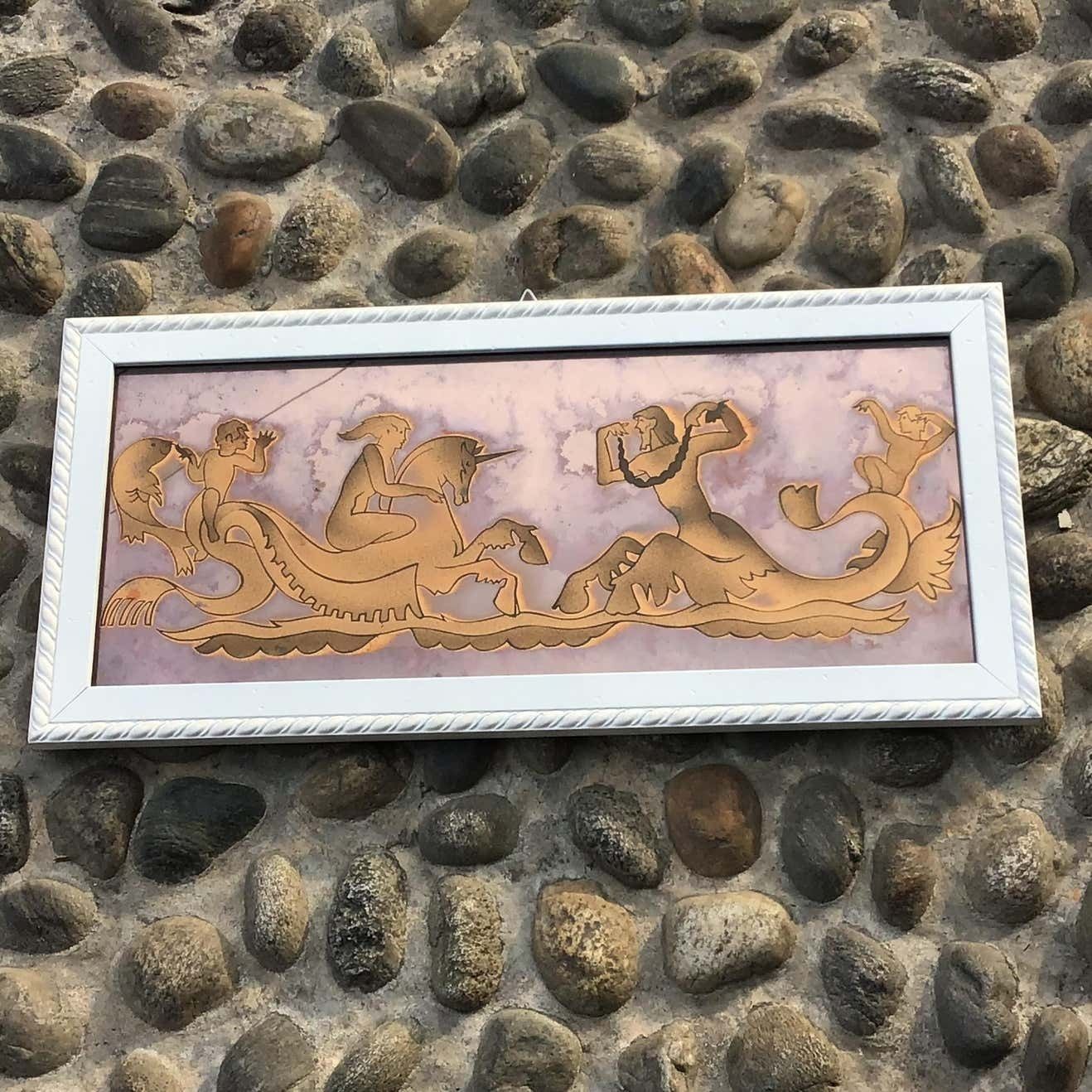 Luigi Brusotti “ Love On The High Seas” And Decorated Glass Wood 1940 Italy photo vintage