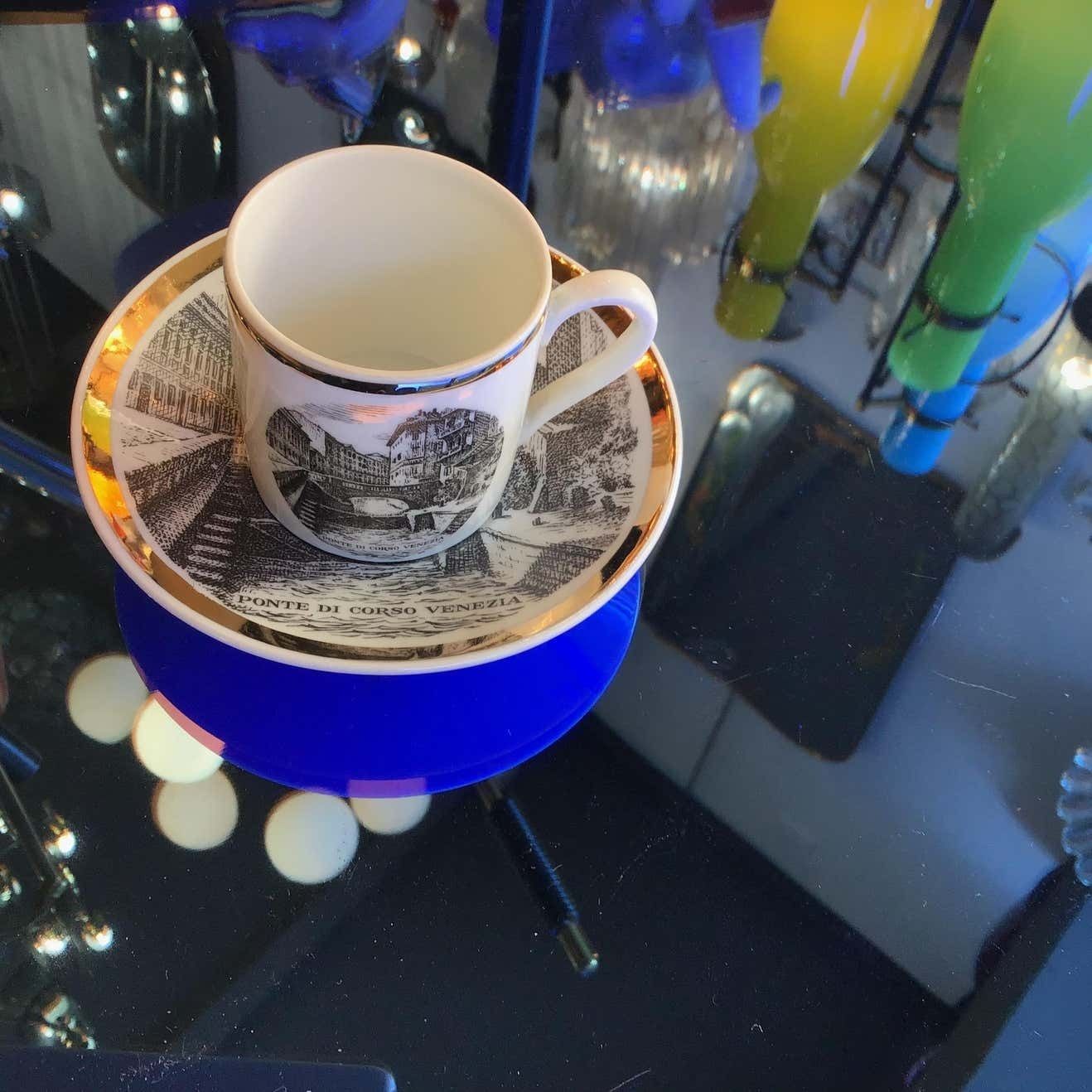 Fornasetti Porcelain Cup Of Coffee Gold “Ponte Corso Venezia”, 1950 photo vinterior