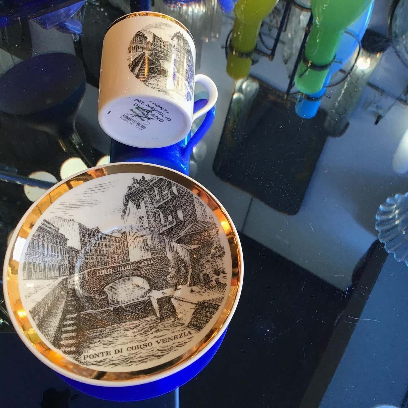 Fornasetti Porcelain Cup Of Coffee Gold “Ponte Corso Venezia”, 1950 photo buy