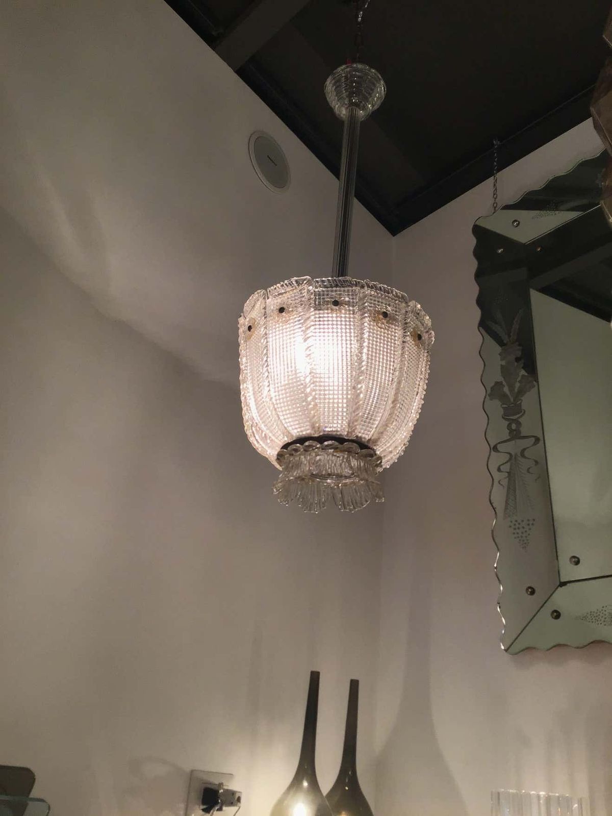 photo furniture Venini Chandelier 1940 Murano Glass Iron Brass, Italy