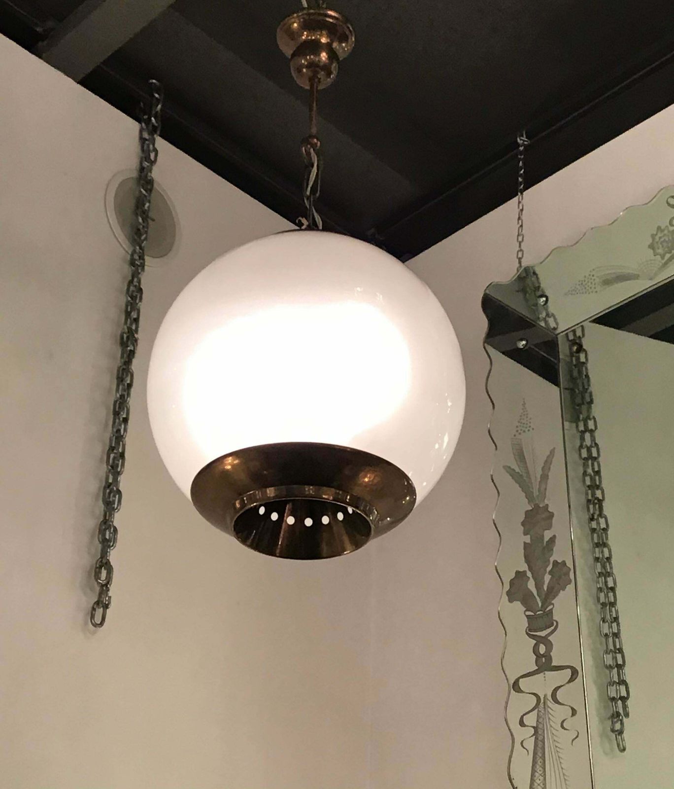 photo for sale Luigi Caccia Dominioni Azucena Chandelier Brass Glass 1952 Italy
