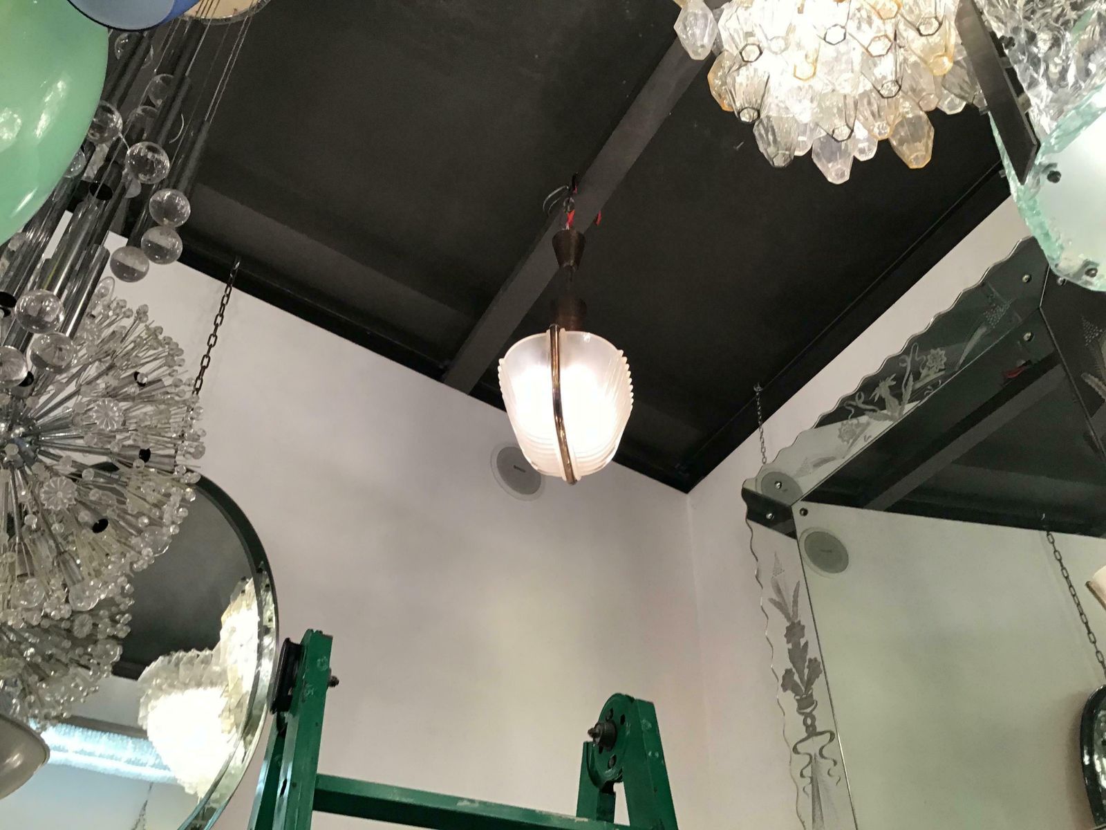 photo vinterior Seguso Chandelier Brass Glass 1930 Italy