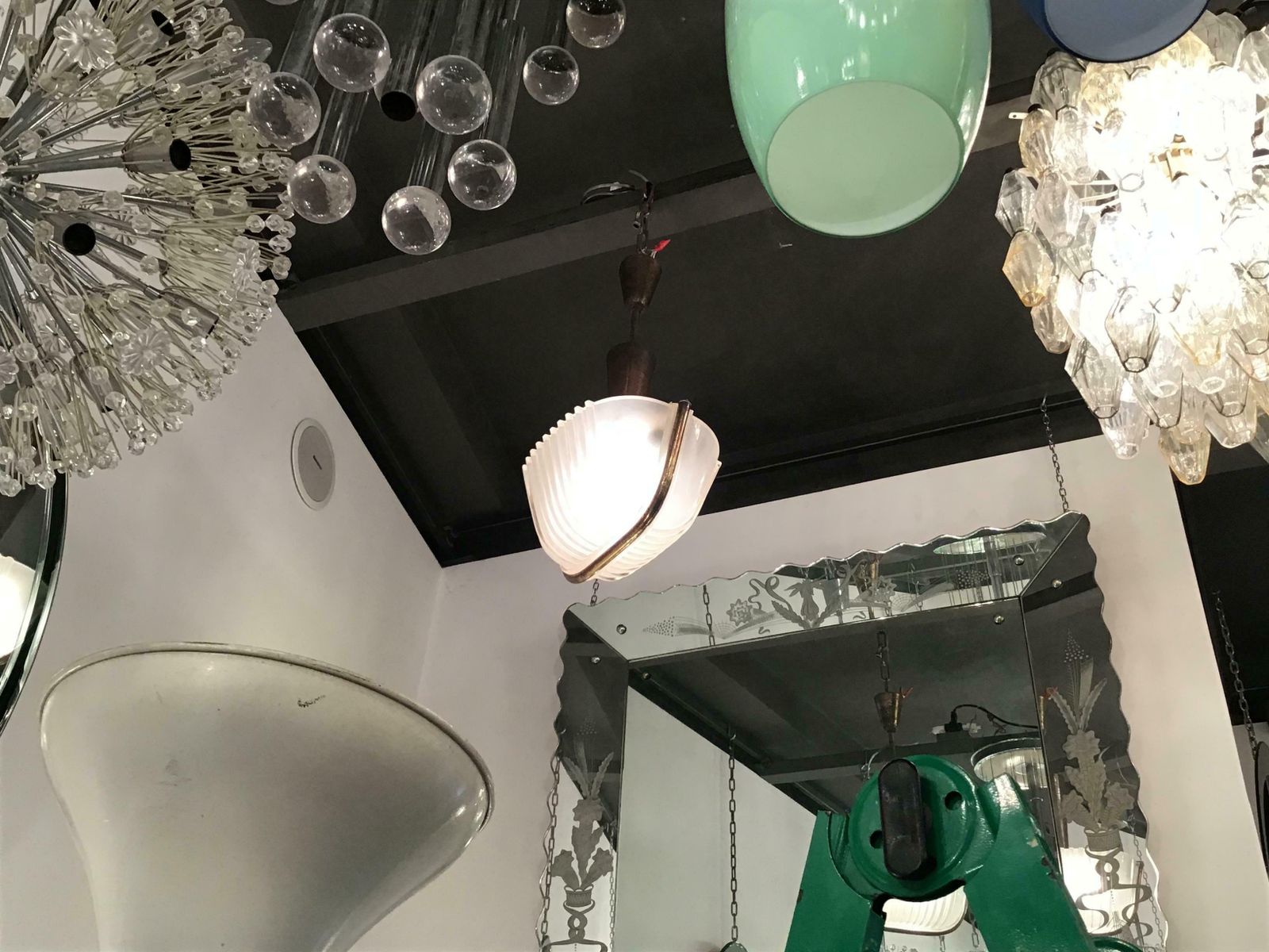 photo vintage Seguso Chandelier Brass Glass 1930 Italy
