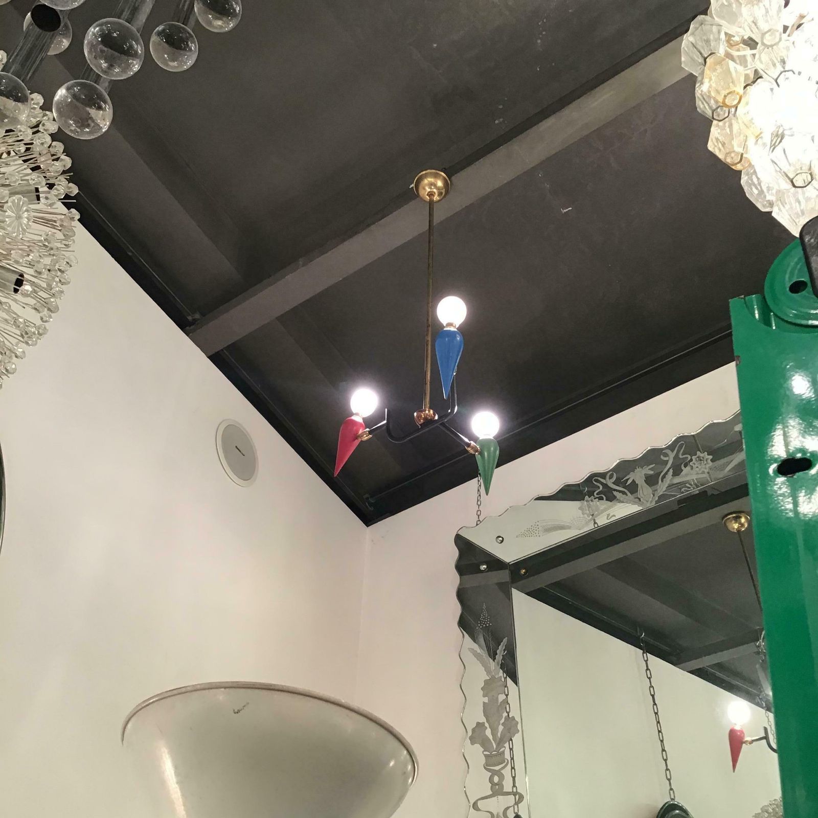 Stilnovo Chandelier Brass Iron Wood 1950 Italy photo buy