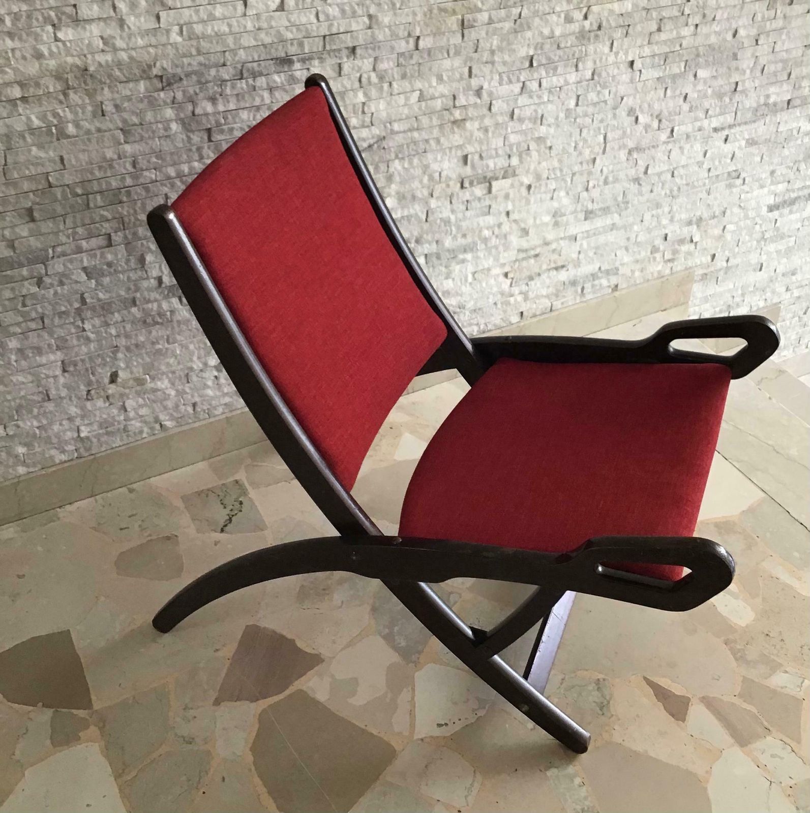 Gio’ Ponti Fr” Armchair Wood Brass Upholstered Seat And Back, 1960, Italy photo furniture