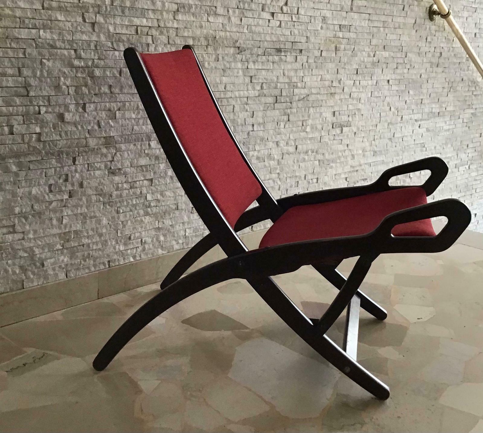 Gio’ Ponti Fr” Armchair Wood Brass Upholstered Seat And Back, 1960, Italy photo buy