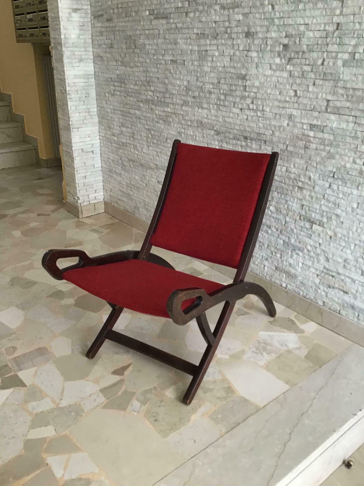 Furniture Gio’ Ponti Fr” Armchair Wood Brass Upholstered Seat And Back, 1960, Italy photo