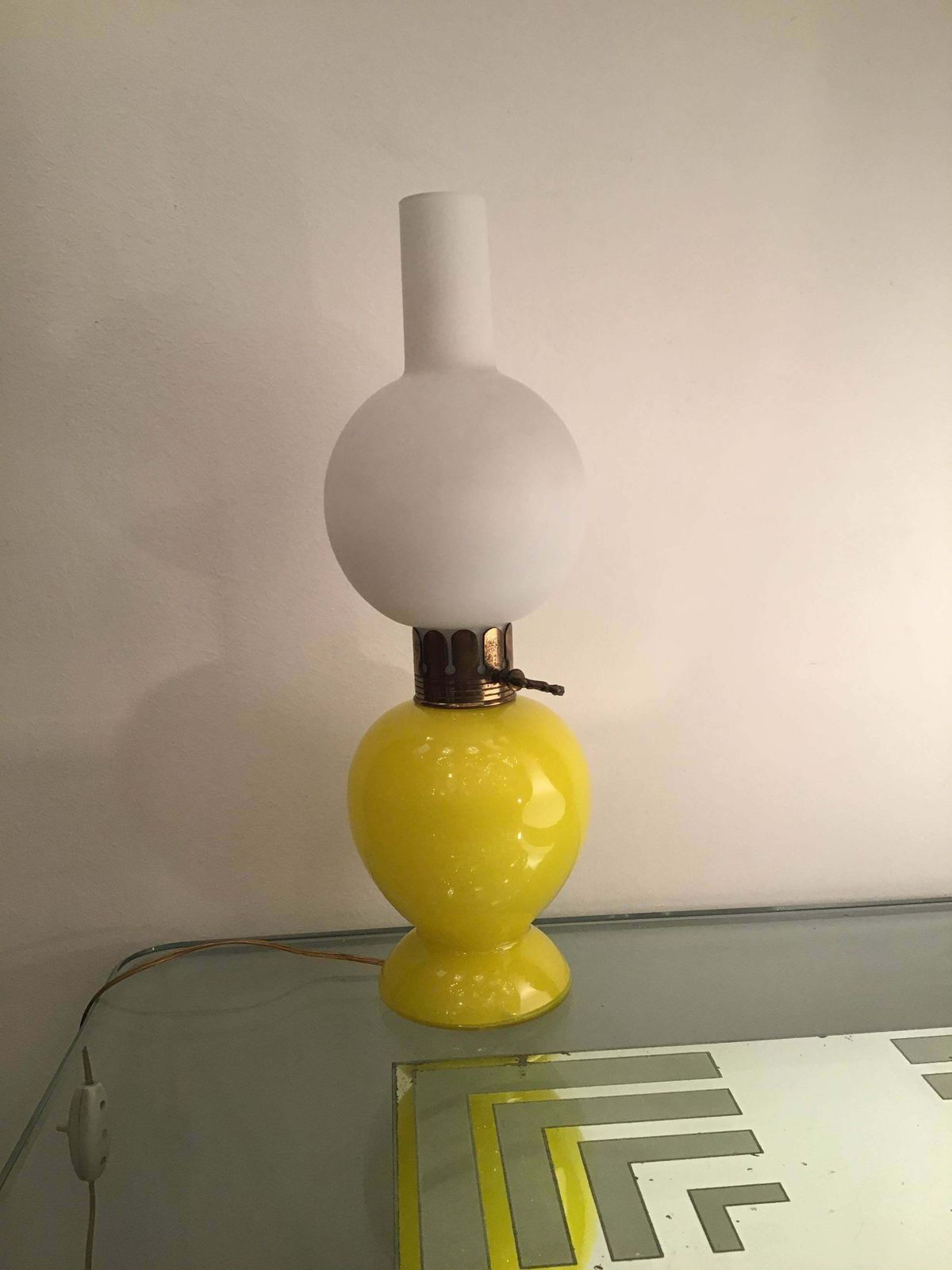 Seguso Table Lamp Brass Glass Opaline Glass 1955 Italy photo vinterior