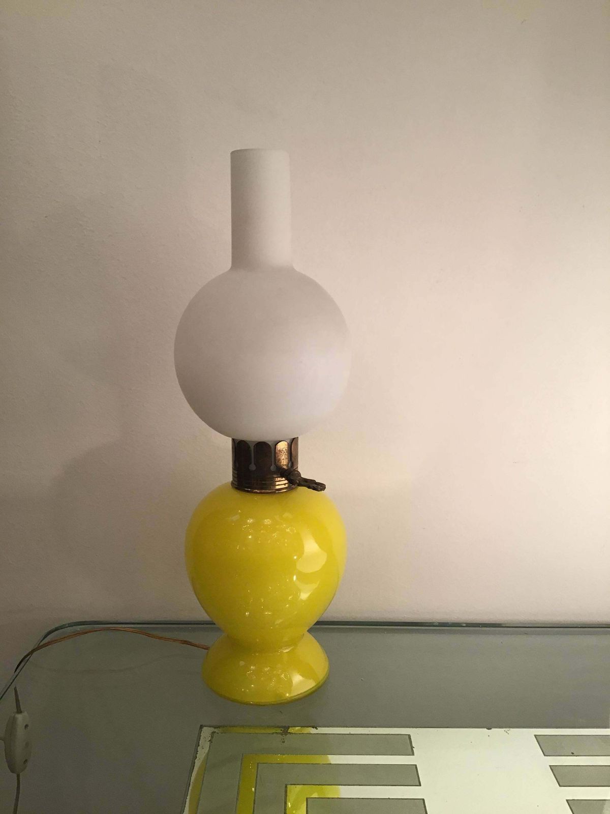 Seguso Table Lamp Brass Glass Opaline Glass 1955 Italy photo vintage