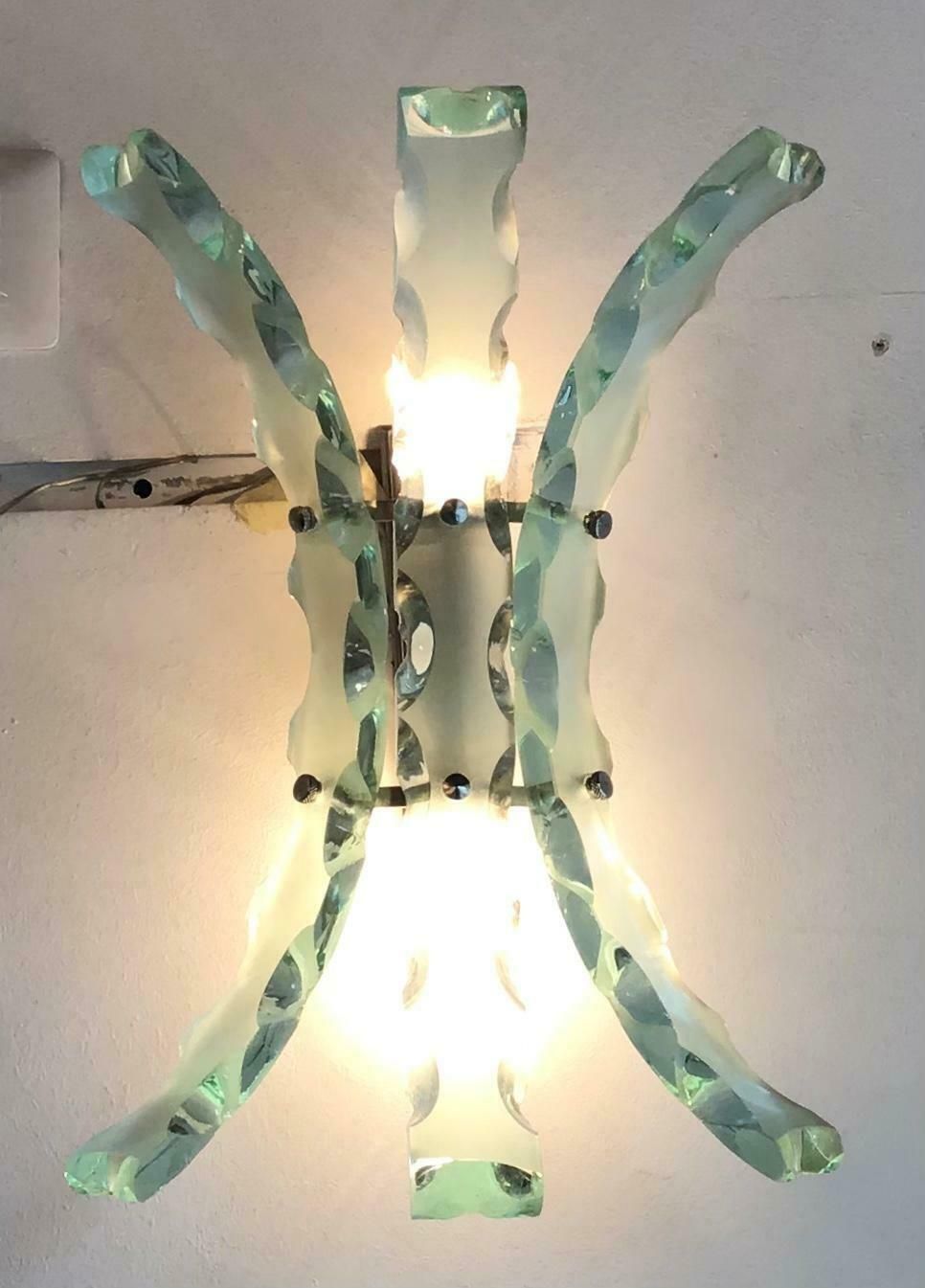 Cristal Arte Appliqués Glass Metal Crome, 1950, Italy photo Lighting