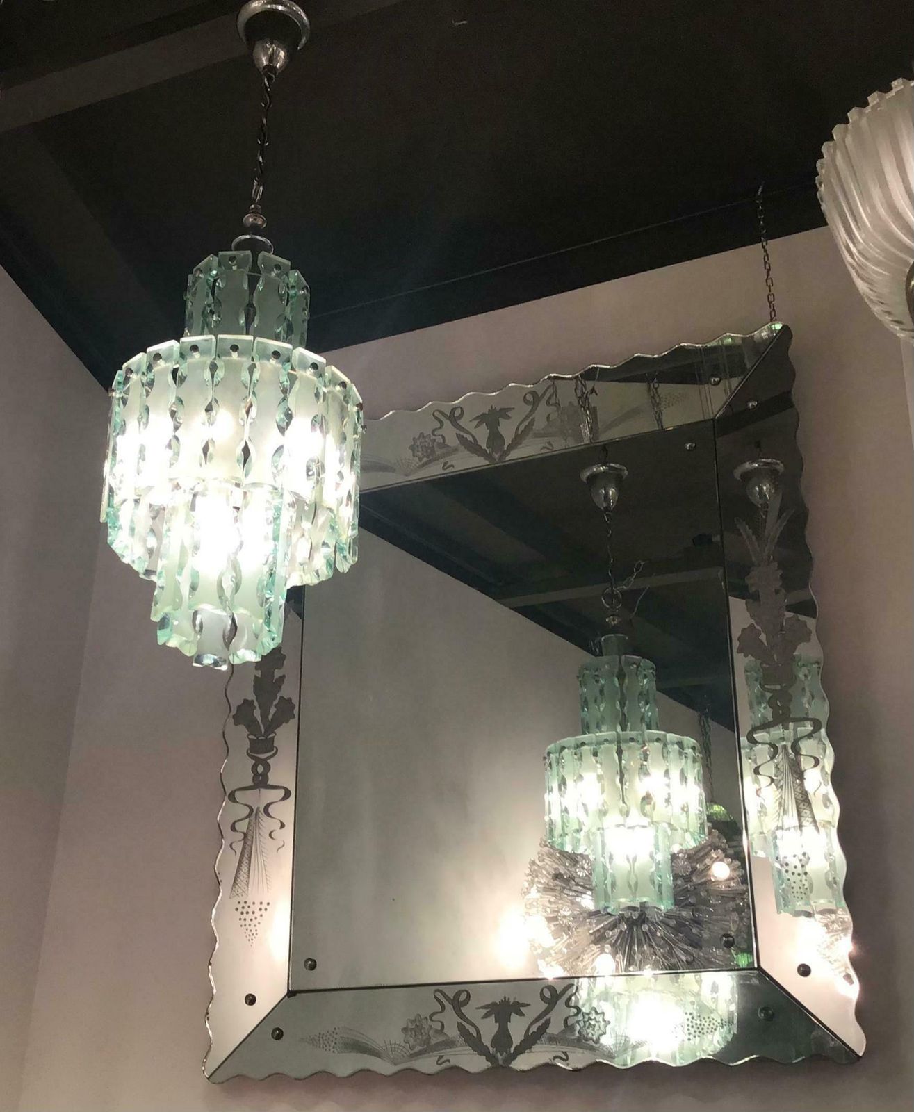 Cristal Arte Chandelier Hammered Glass Nickel Plated Brass, 1955, Italy photo for sale