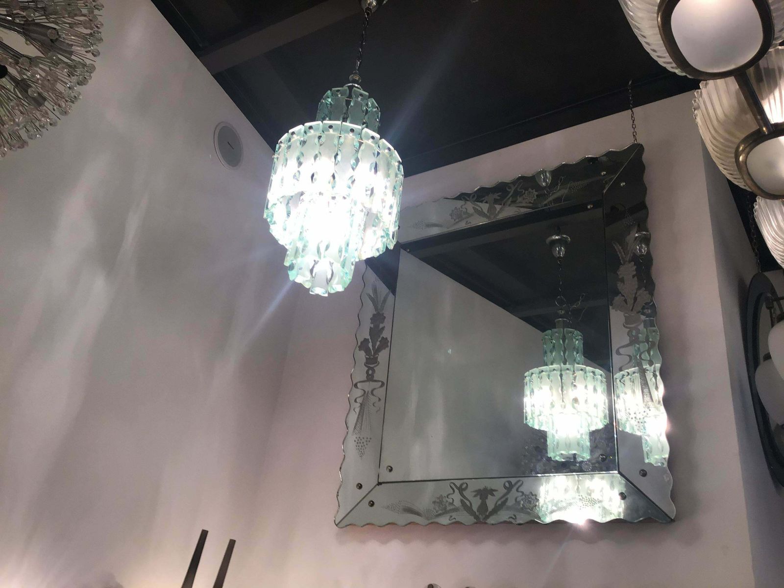 Cristal Arte Chandelier Hammered Glass Nickel Plated Brass, 1955, Italy photo 2264.0