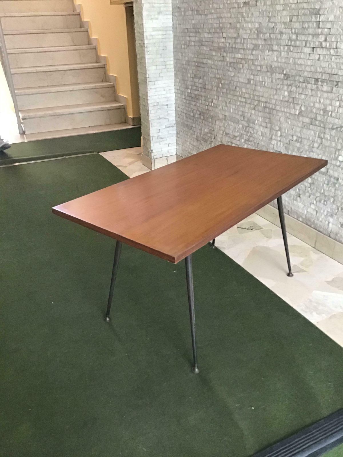 Jean Prouvé Stile Coffee Table Wood Brass Painted Steel 1954 France photo furniture