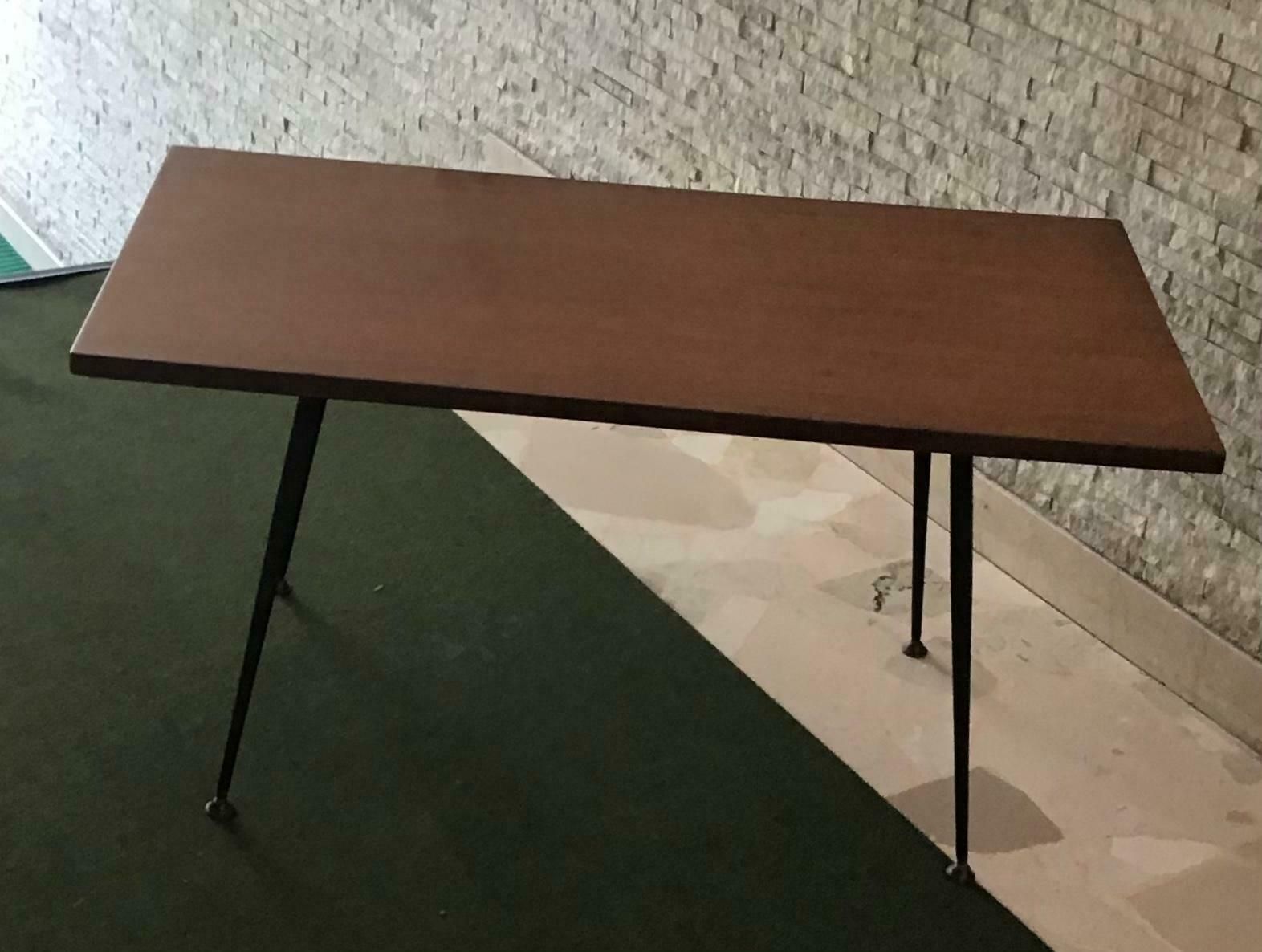 Jean Prouvé Stile Coffee Table Wood Brass Painted Steel 1954 France photo vinterior