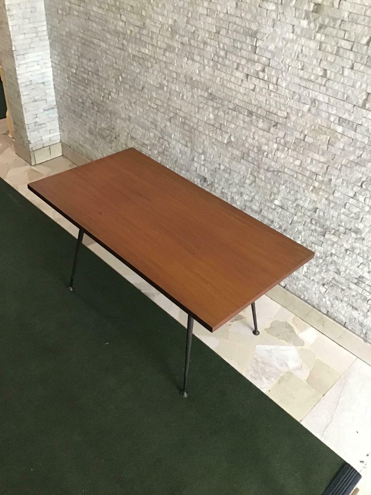 photo for sale Jean Prouvé Stile Coffee Table Wood Brass Painted Steel 1954 France