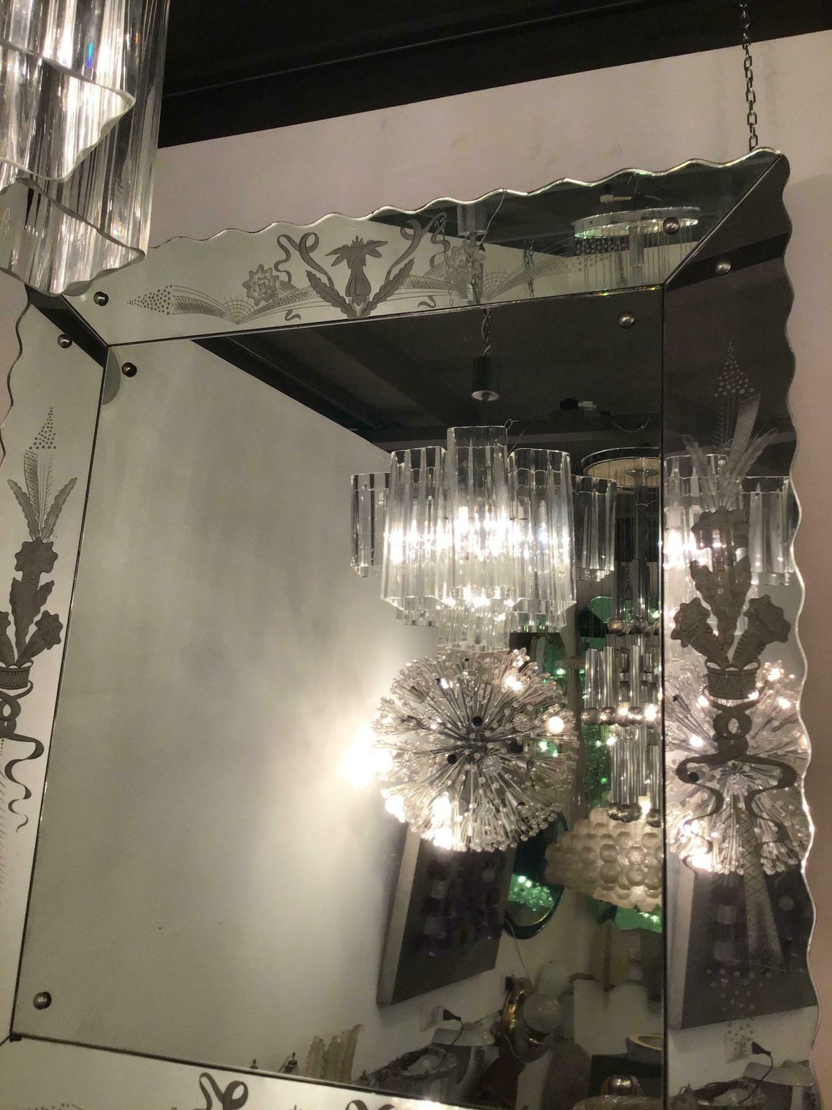 Venini Chandelier Murano Glass Iron Metal Crome, 1960, Italy photo furniture