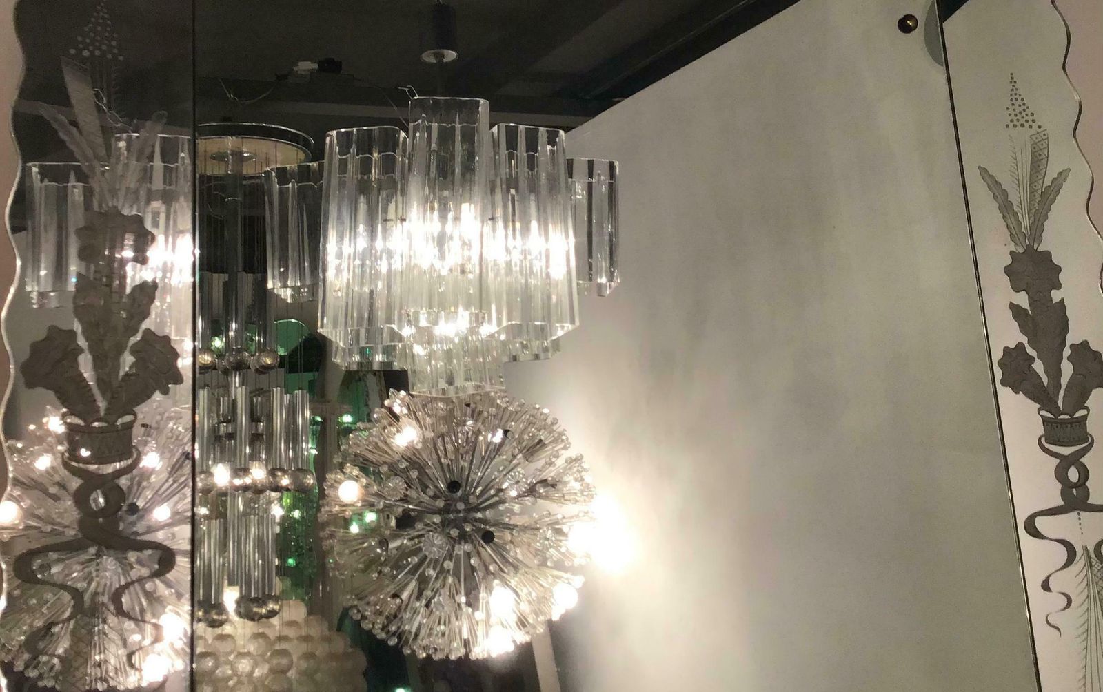 Venini Chandelier Murano Glass Iron Metal Crome, 1960, Italy photo 3170.0