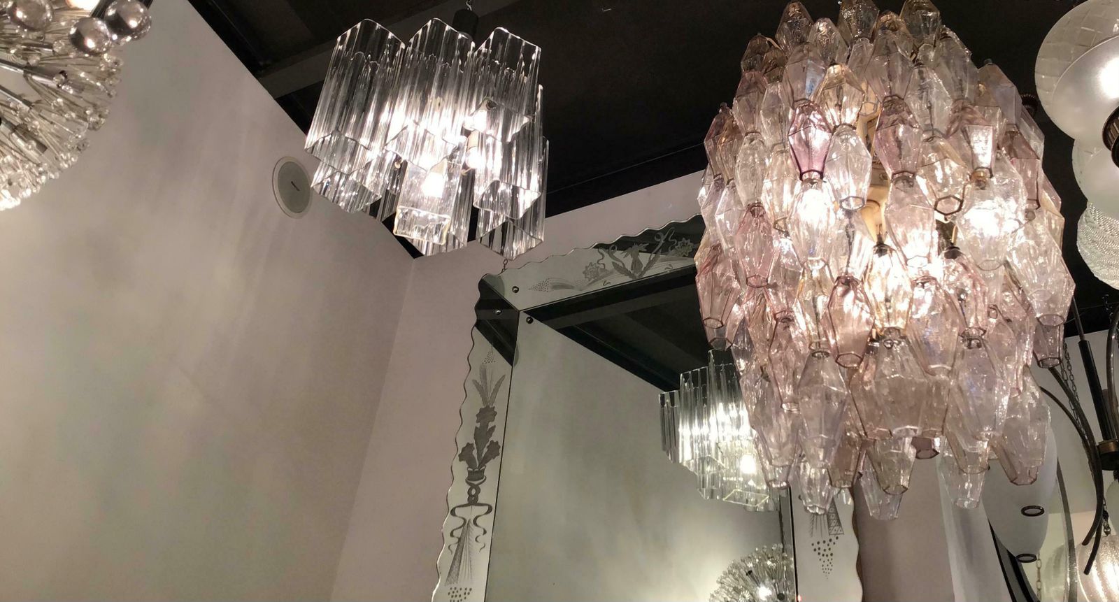 Venini Chandelier Murano Glass Iron Metal Crome, 1960, Italy photo vintage
