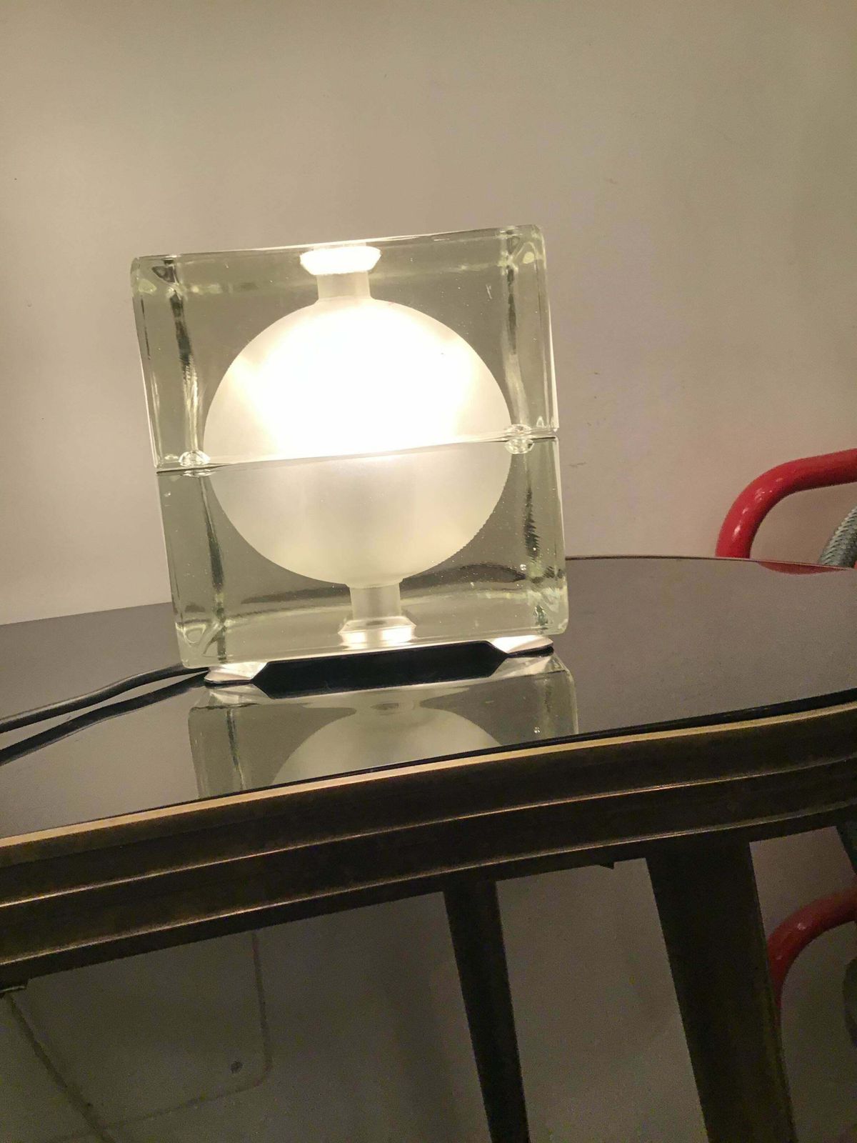 2898.0 Alessandro Mendini “Cubosfera” Table Lamp Metal Crome Glass 1968 Italy photo