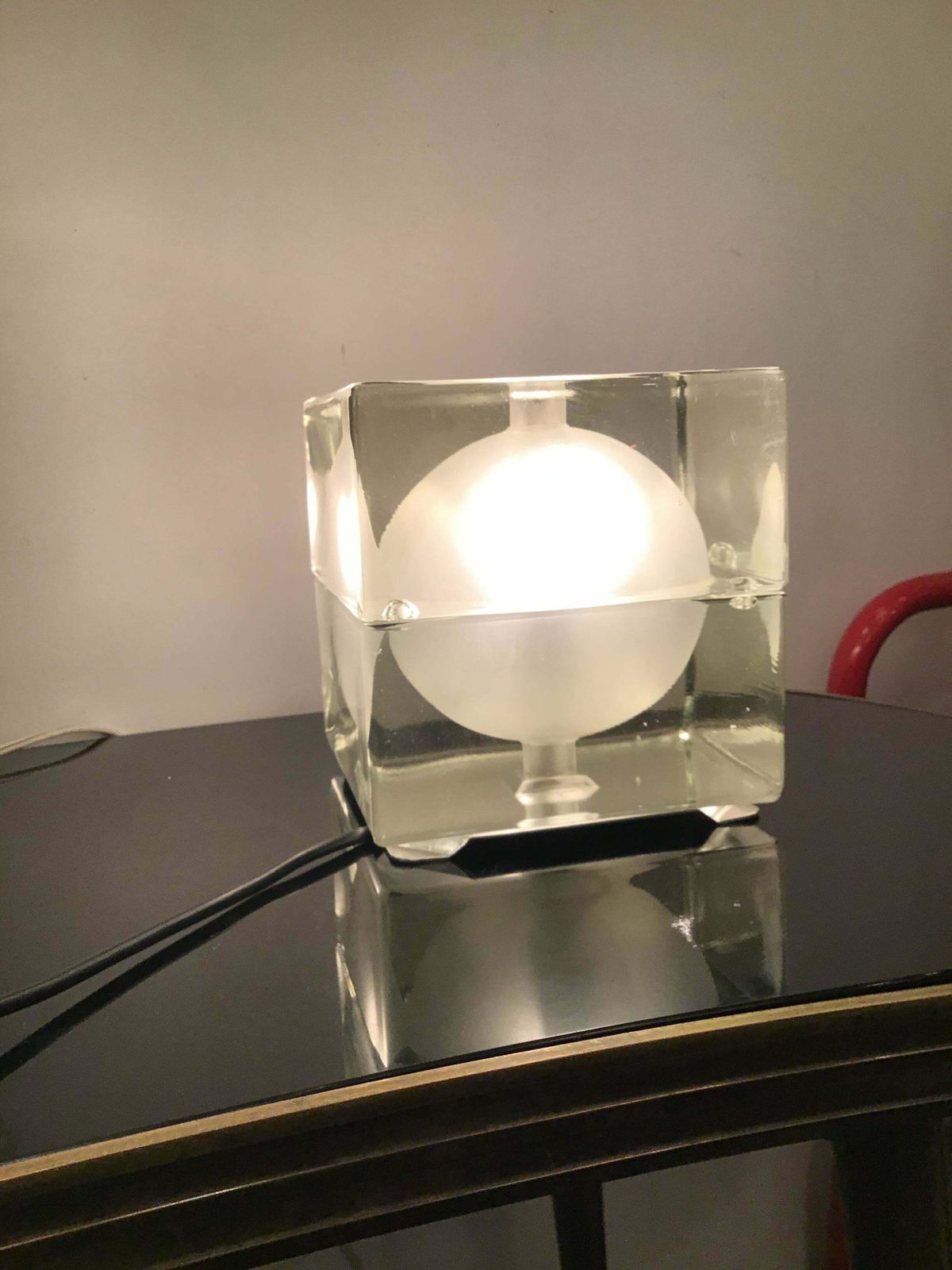 photo vinterior Alessandro Mendini “Cubosfera” Table Lamp Metal Crome Glass 1968 Italy