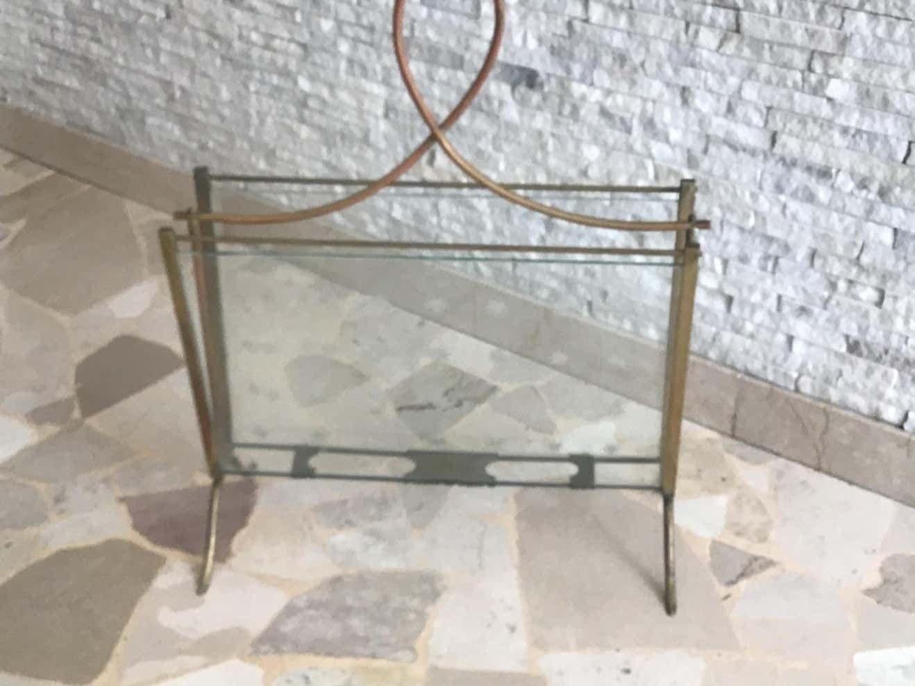 Cristal Art Magazine Holder Brass Glass, 1950, Italy photo 1811.0