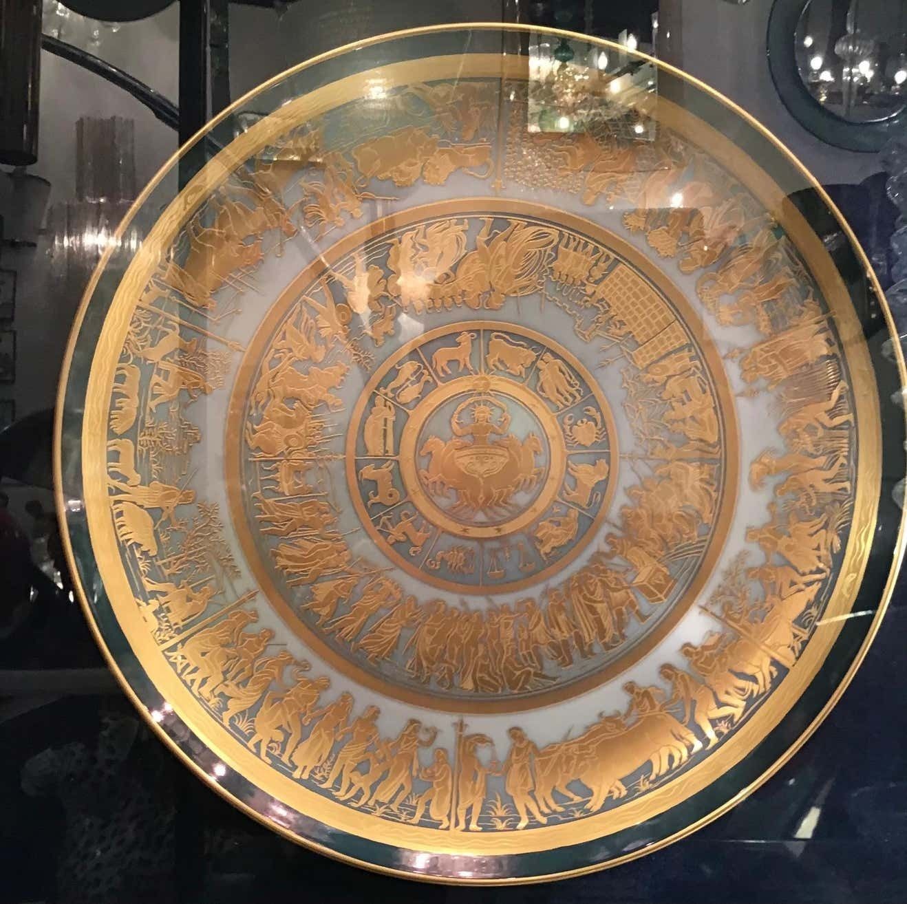 Morbelli Porcelain Wall Plates Worked With Pure Gold 1960 Italy photo vintage